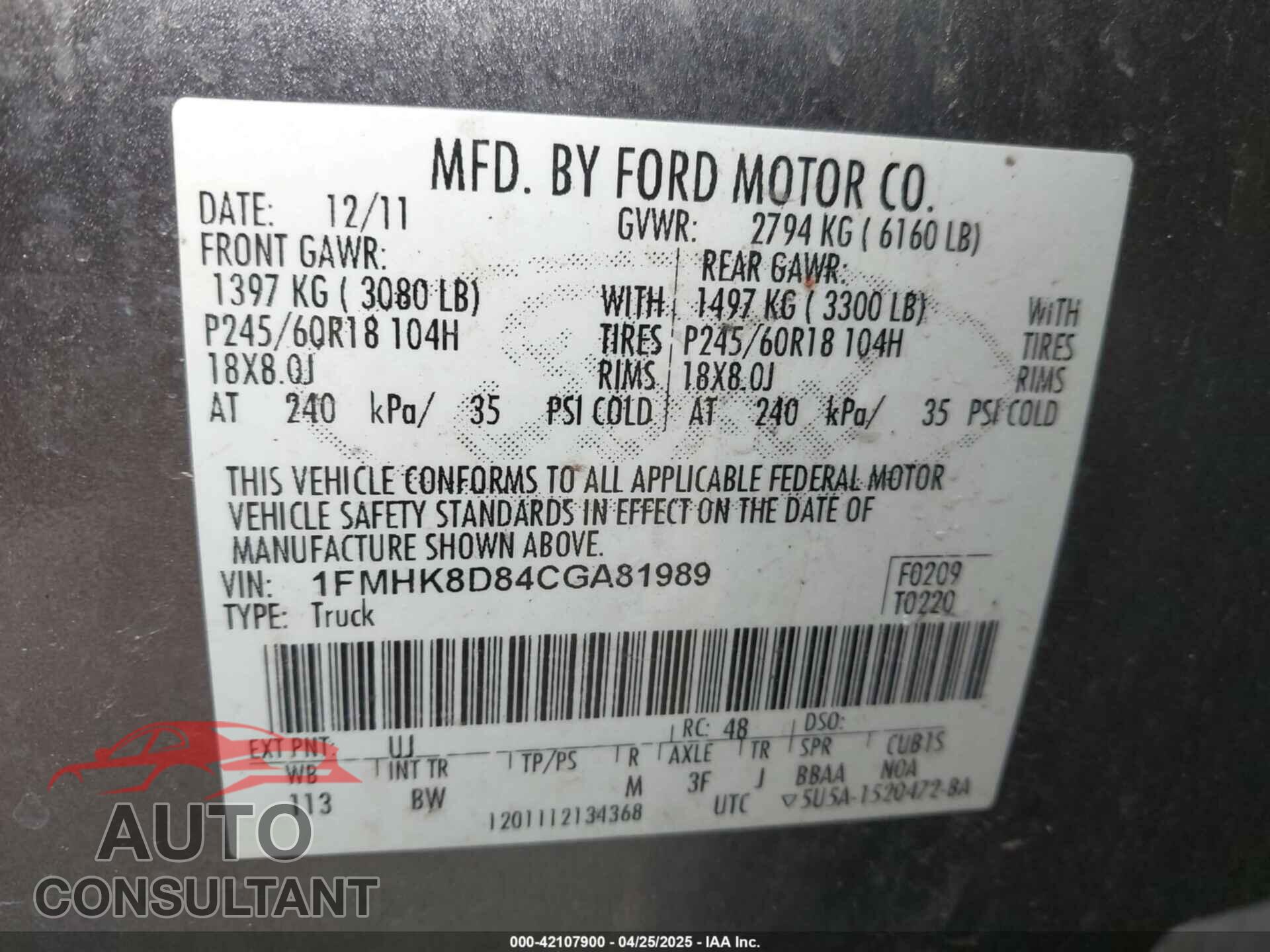 FORD EXPLORER 2012 - 1FMHK8D84CGA81989