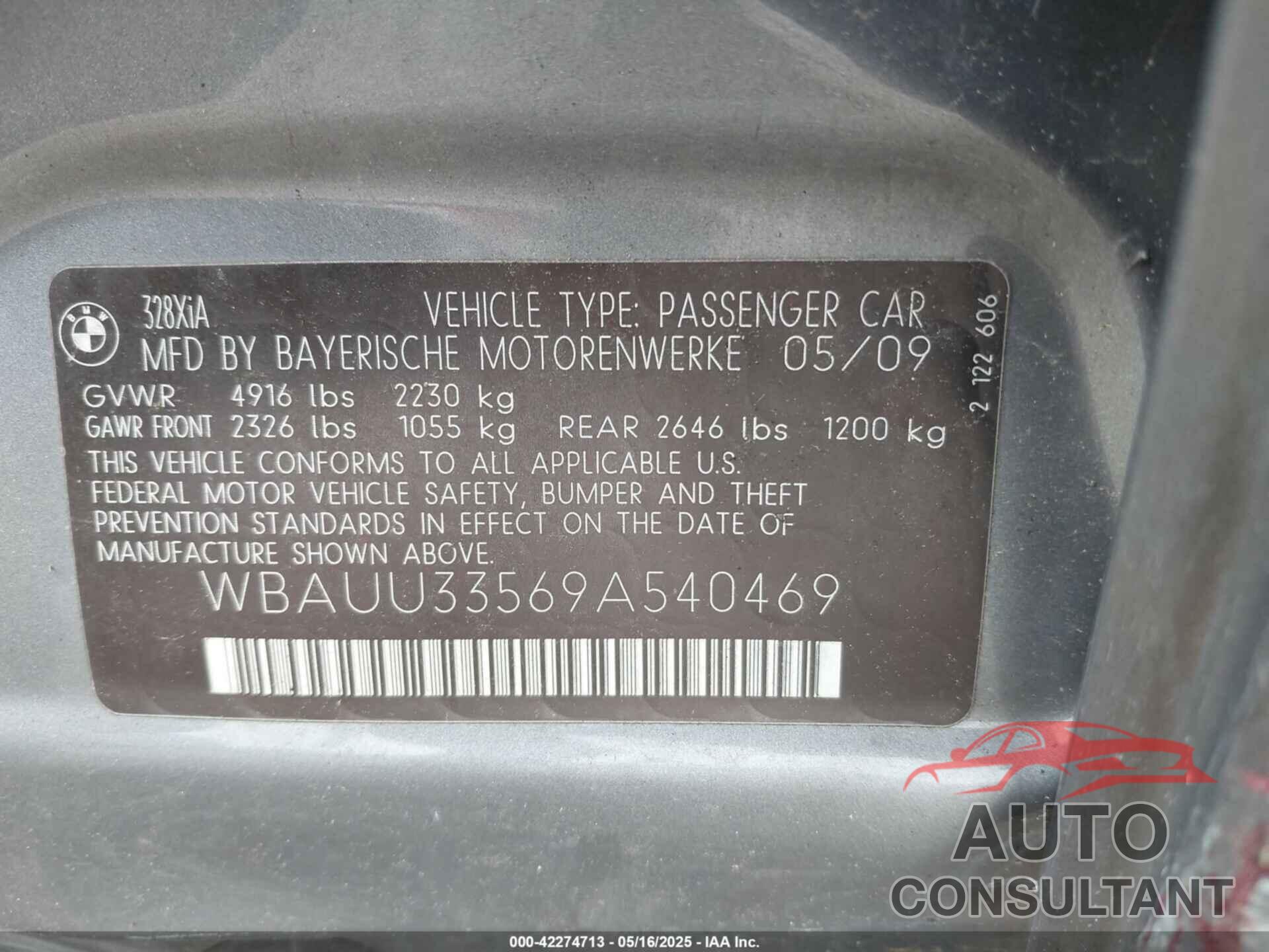 BMW 328I 2009 - WBAUU33569A540469