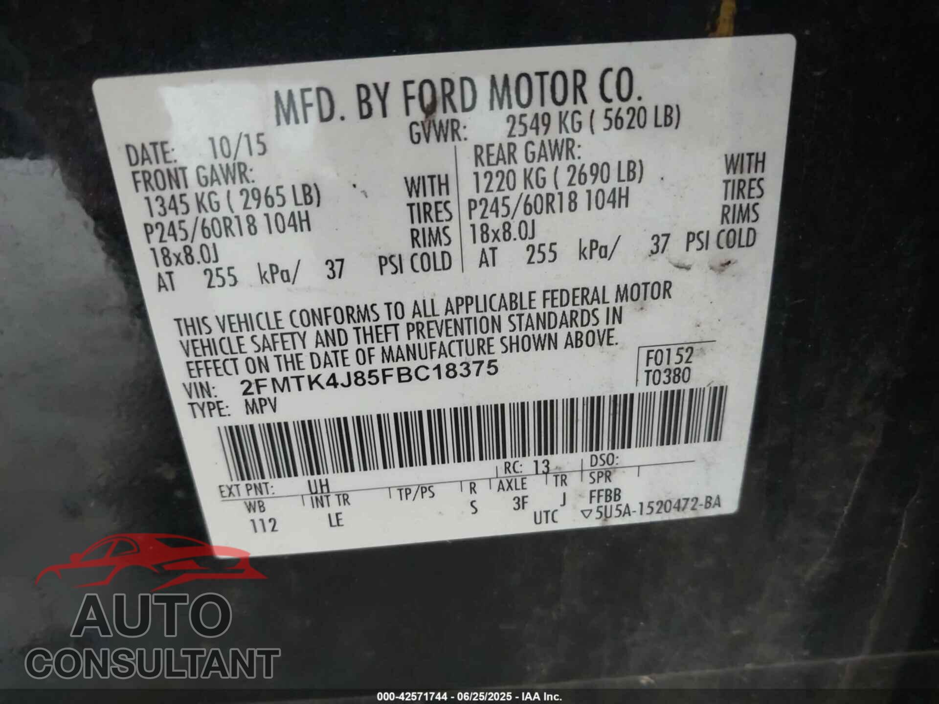 FORD EDGE 2015 - 2FMTK4J85FBC18375