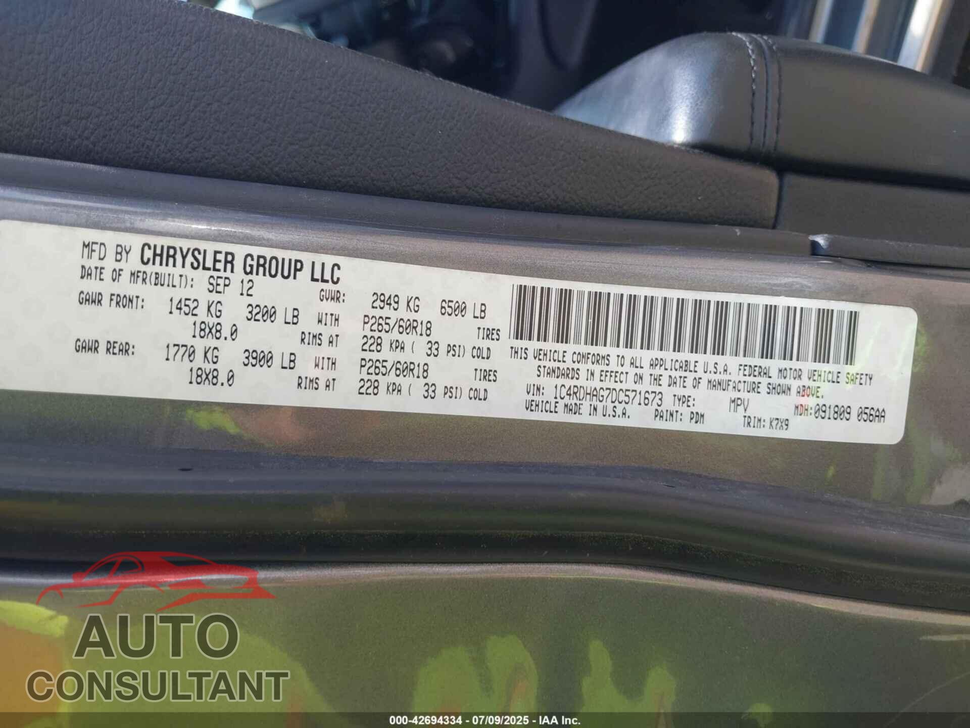 DODGE DURANGO 2013 - 1C4RDHAG7DC571673