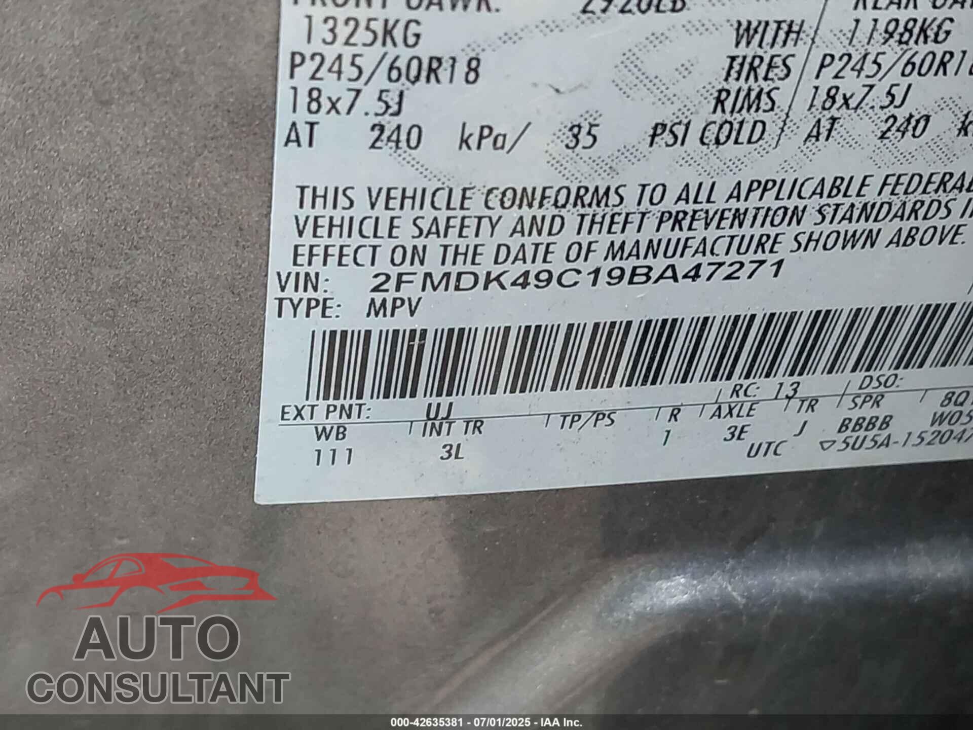 FORD EDGE 2009 - 2FMDK49C19BA47271