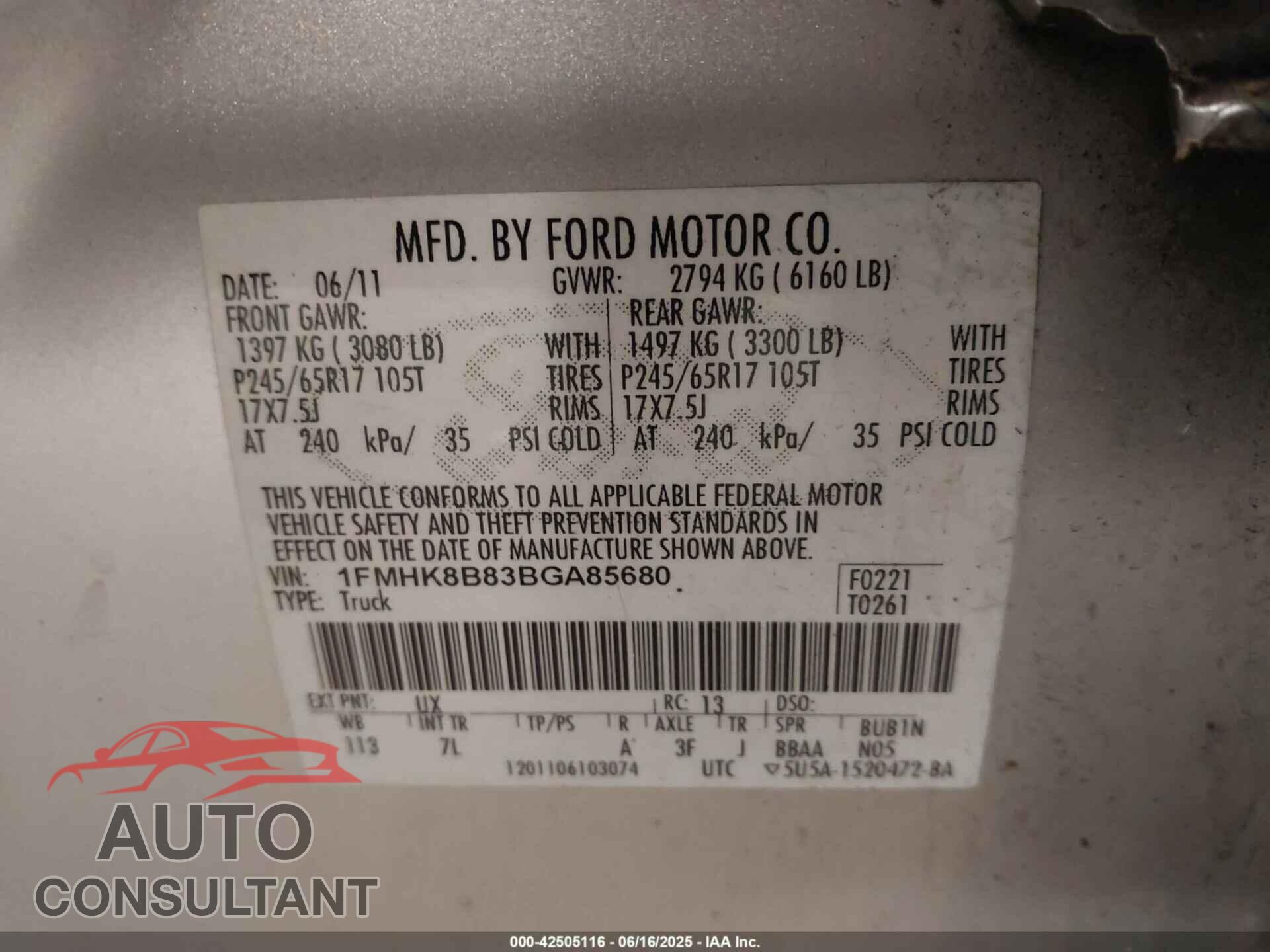 FORD EXPLORER 2011 - 1FMHK8B83BGA85680