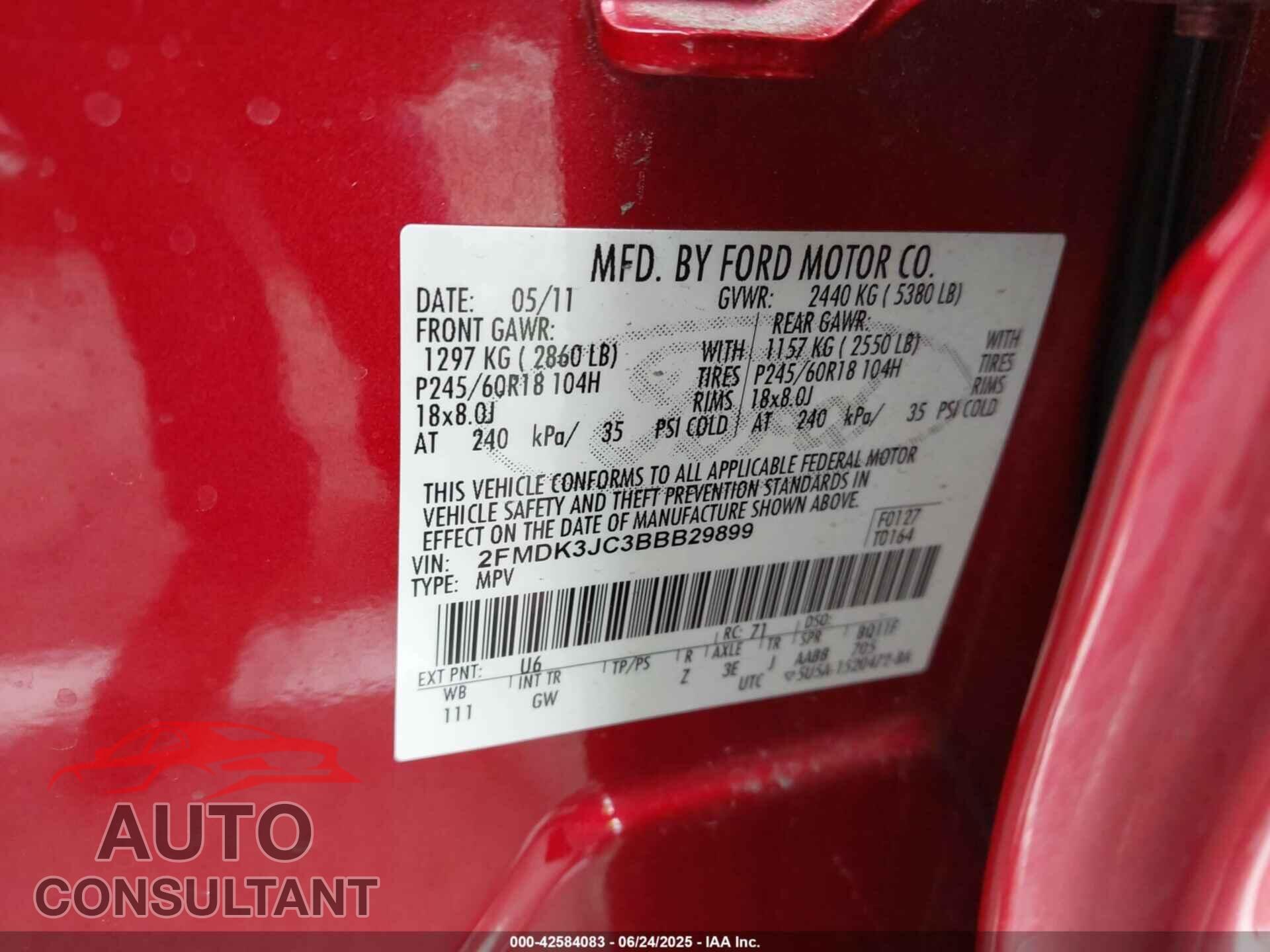FORD EDGE 2011 - 2FMDK3JC3BBB29899