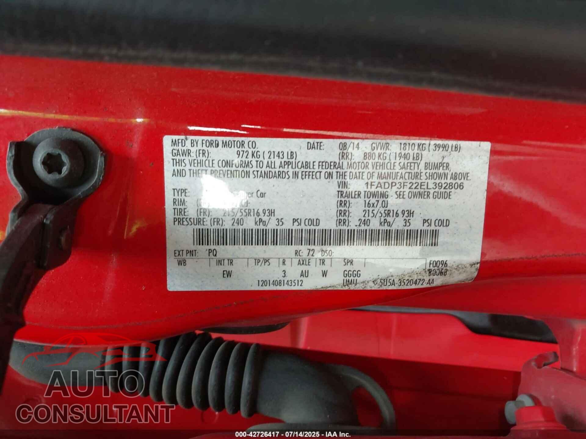 FORD FOCUS 2014 - 1FADP3F22EL392806