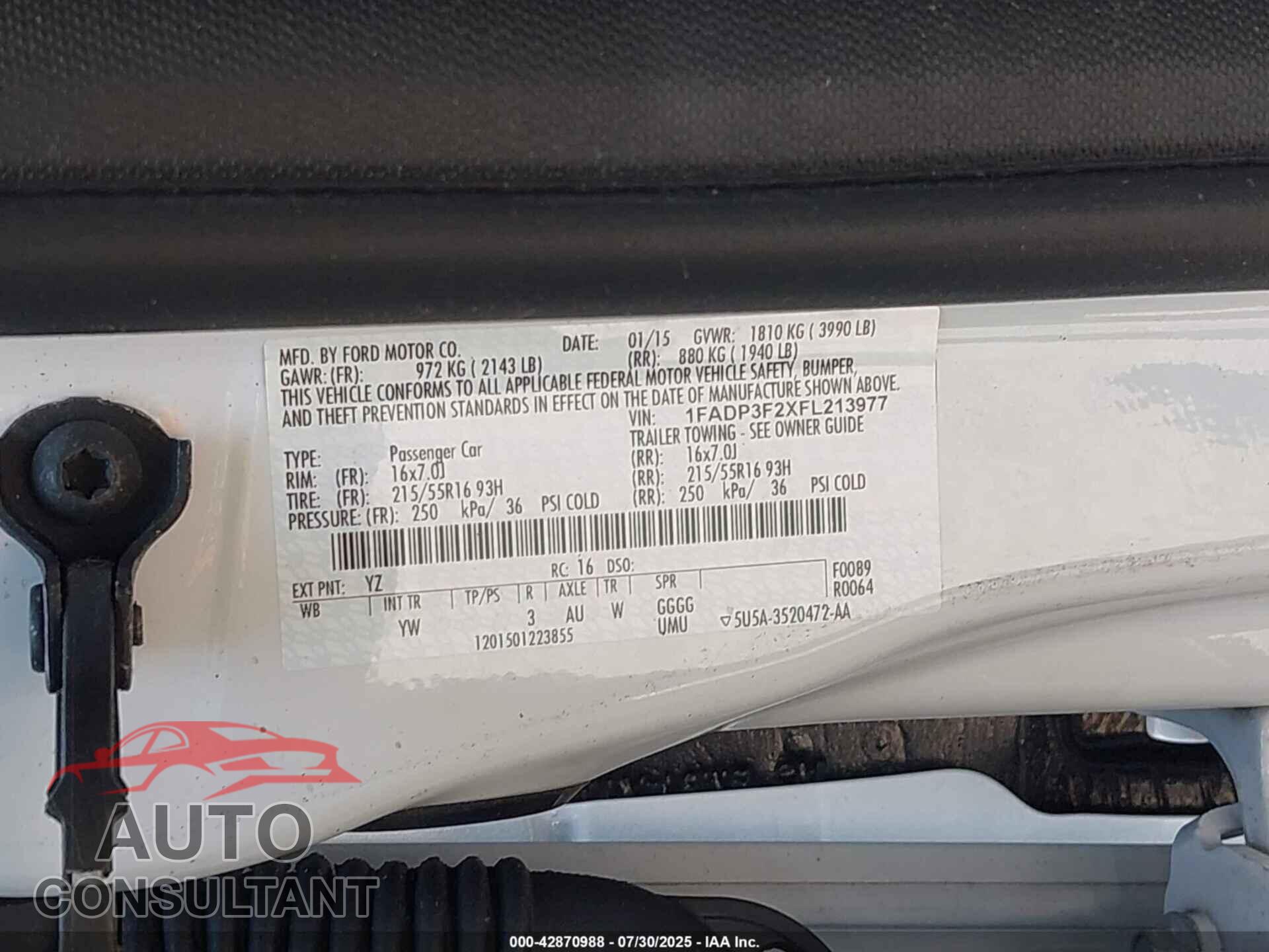 FORD FOCUS 2015 - 1FADP3F2XFL213977