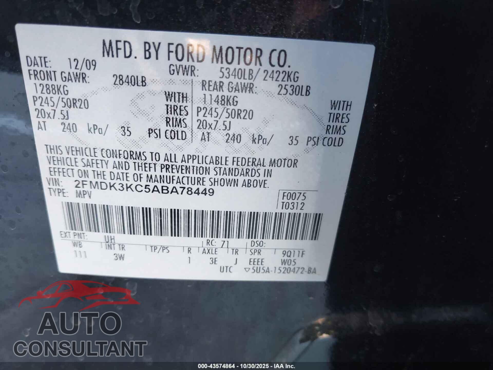 FORD EDGE 2010 - 2FMDK3KC5ABA78449