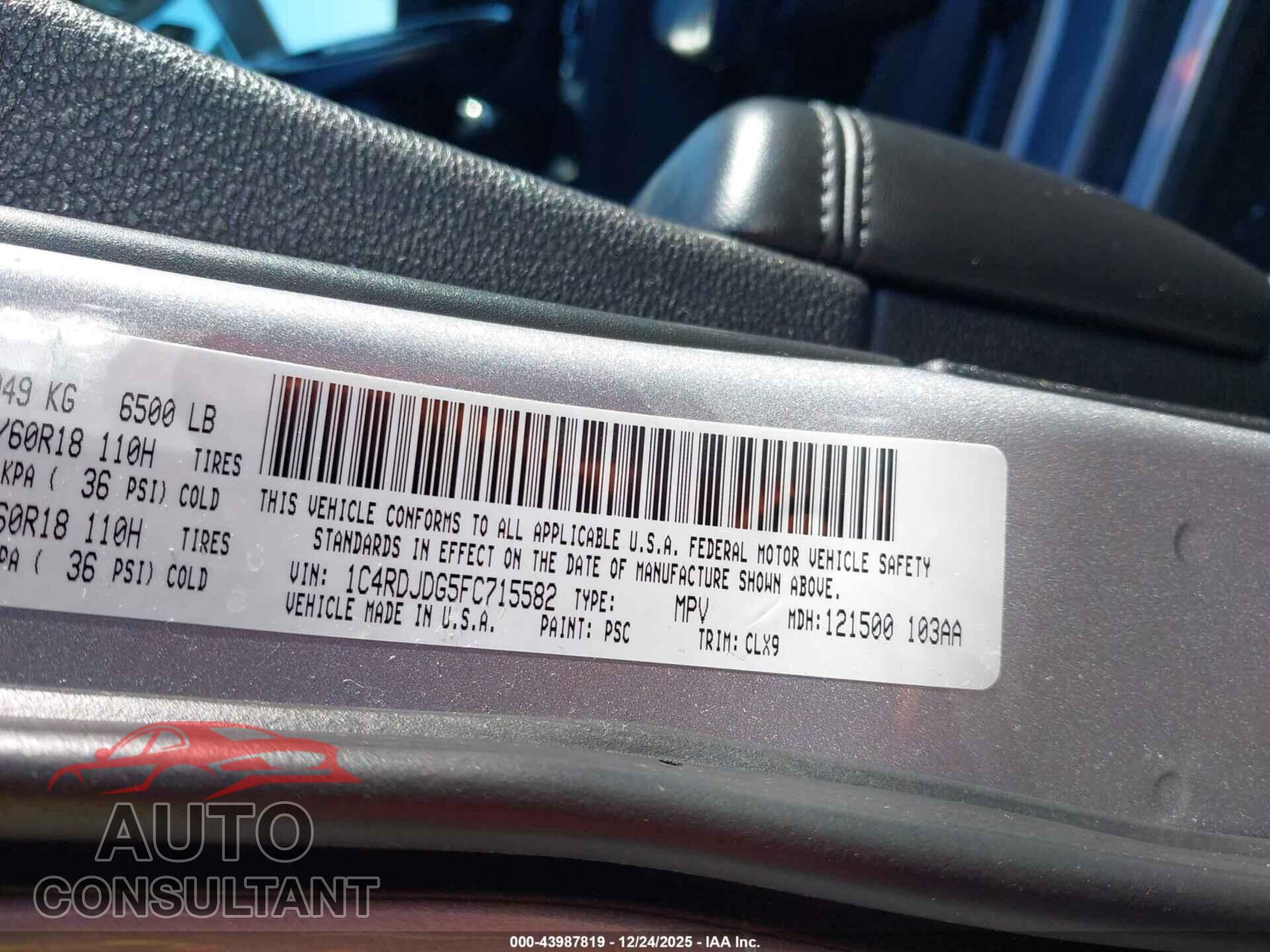 DODGE DURANGO 2015 - 1C4RDJDG5FC715582