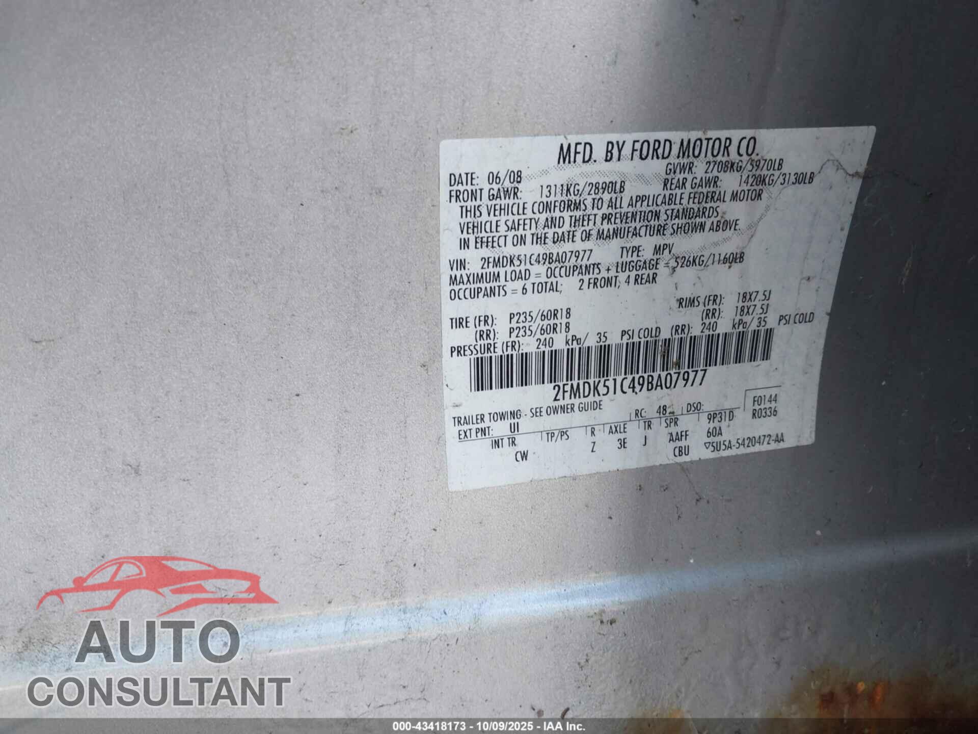 FORD FLEX 2009 - 2FMDK51C49BA07977