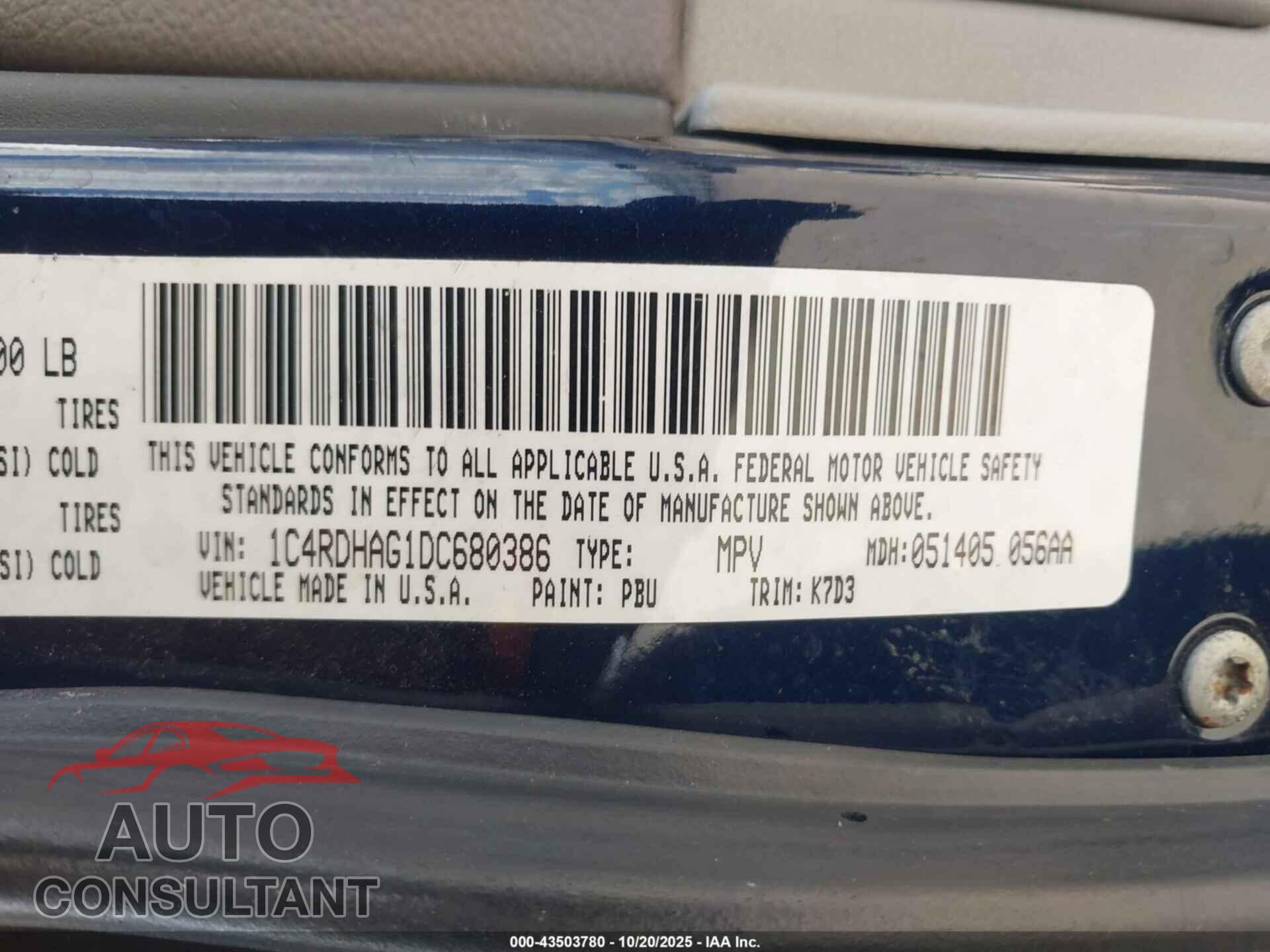 DODGE DURANGO 2013 - 1C4RDHAG1DC680386