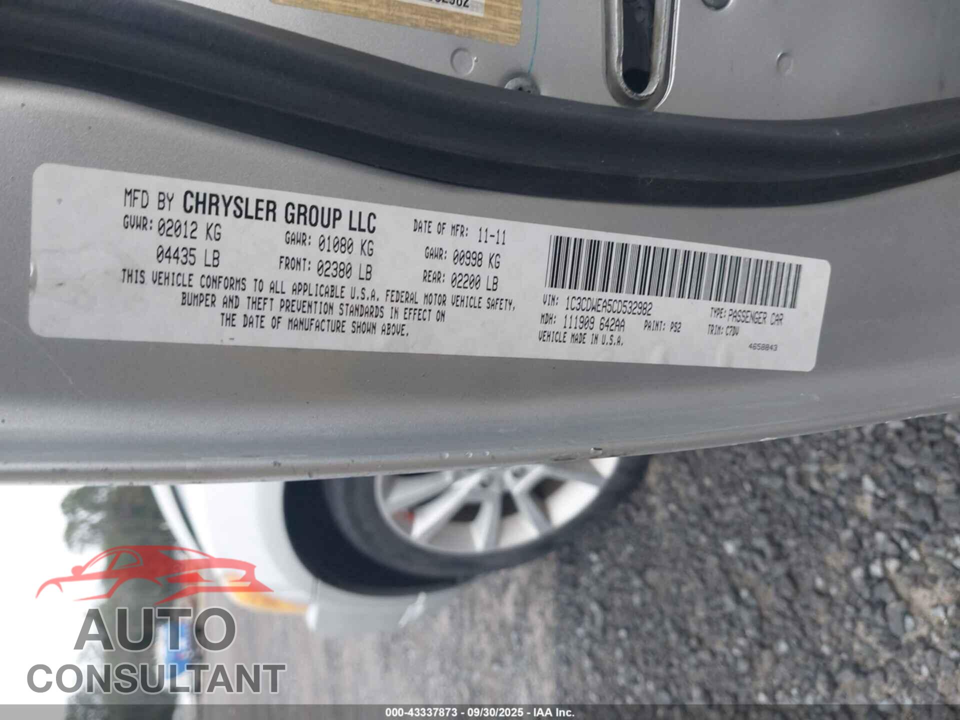 DODGE CALIBER 2012 - 1C3CDWEA5CD532982