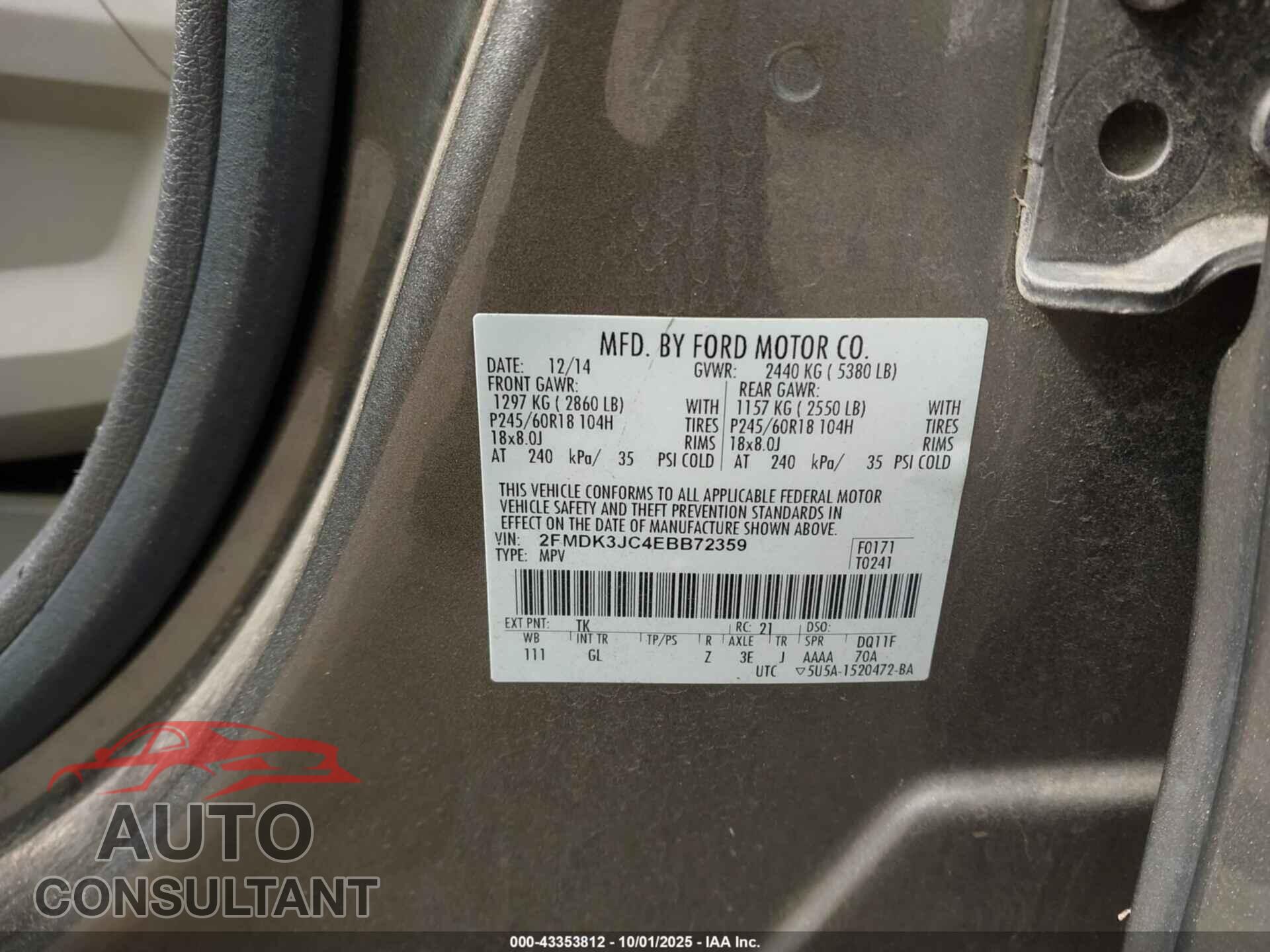 FORD EDGE 2014 - 2FMDK3JC4EBB72359
