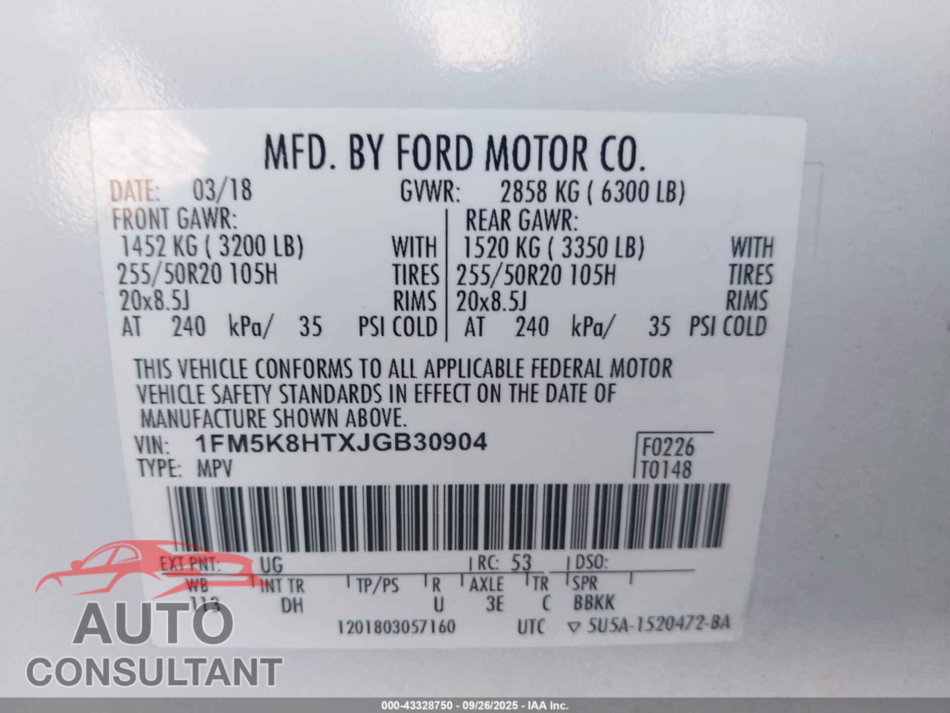 FORD EXPLORER 2018 - 1FM5K8HTXJGB30904