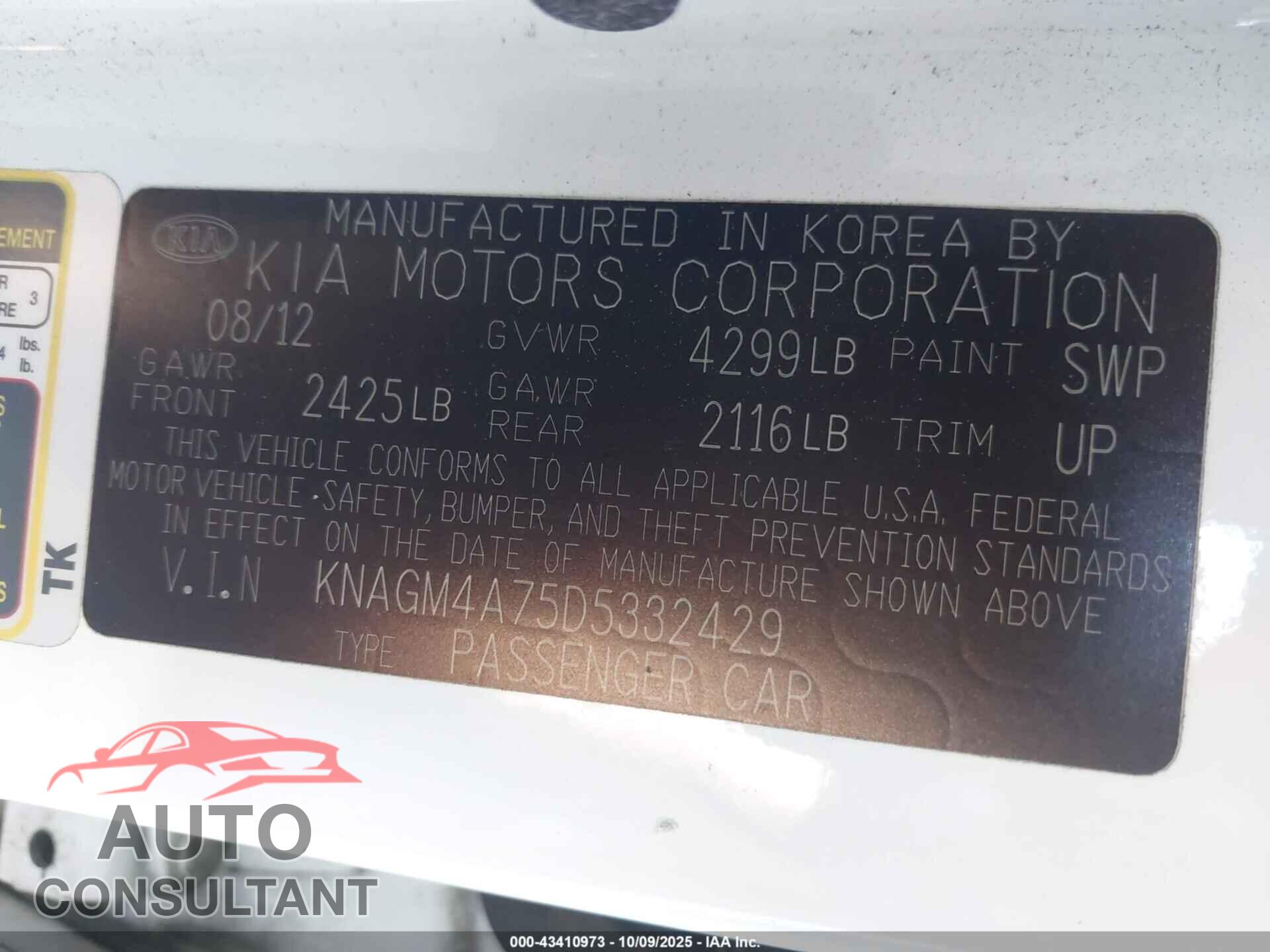 KIA OPTIMA 2013 - KNAGM4A75D5332429