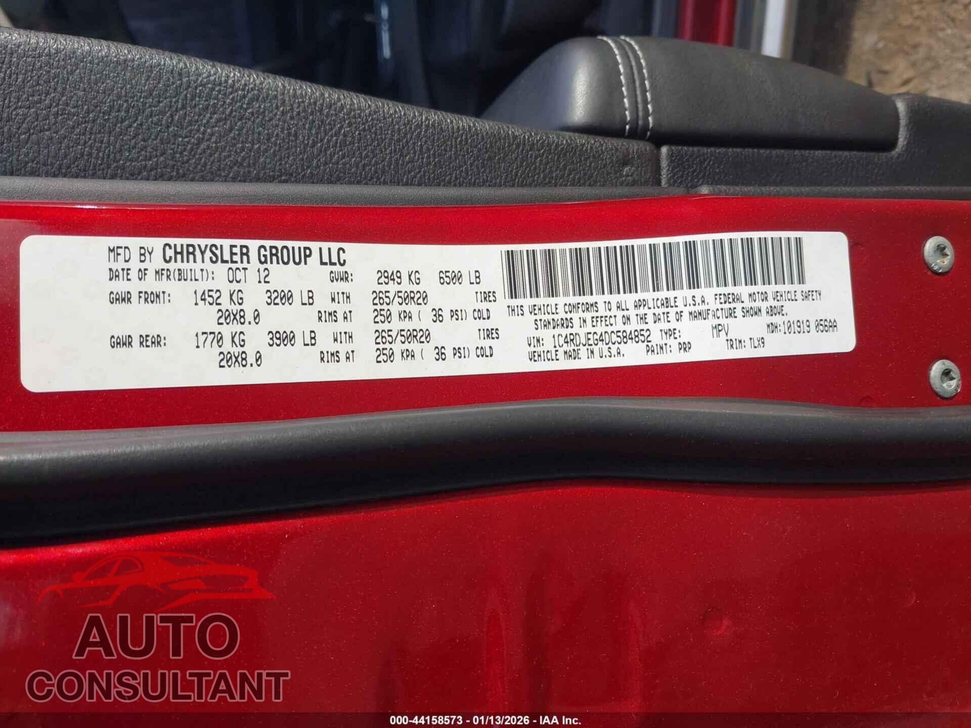 DODGE DURANGO 2013 - 1C4RDJEG4DC584852