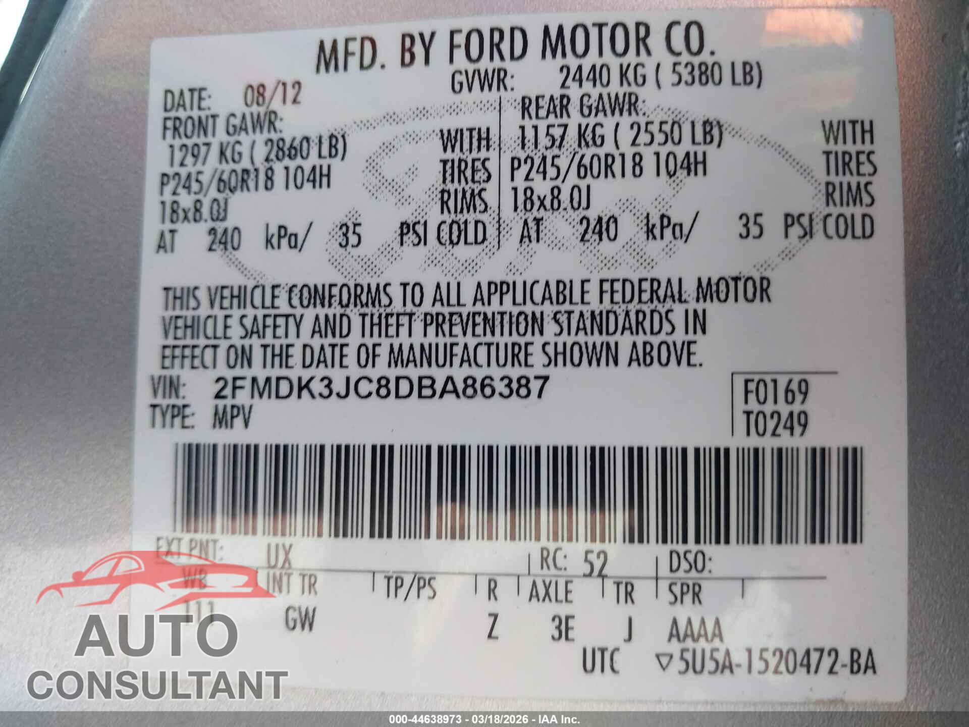 FORD EDGE 2013 - 2FMDK3JC8DBA86387