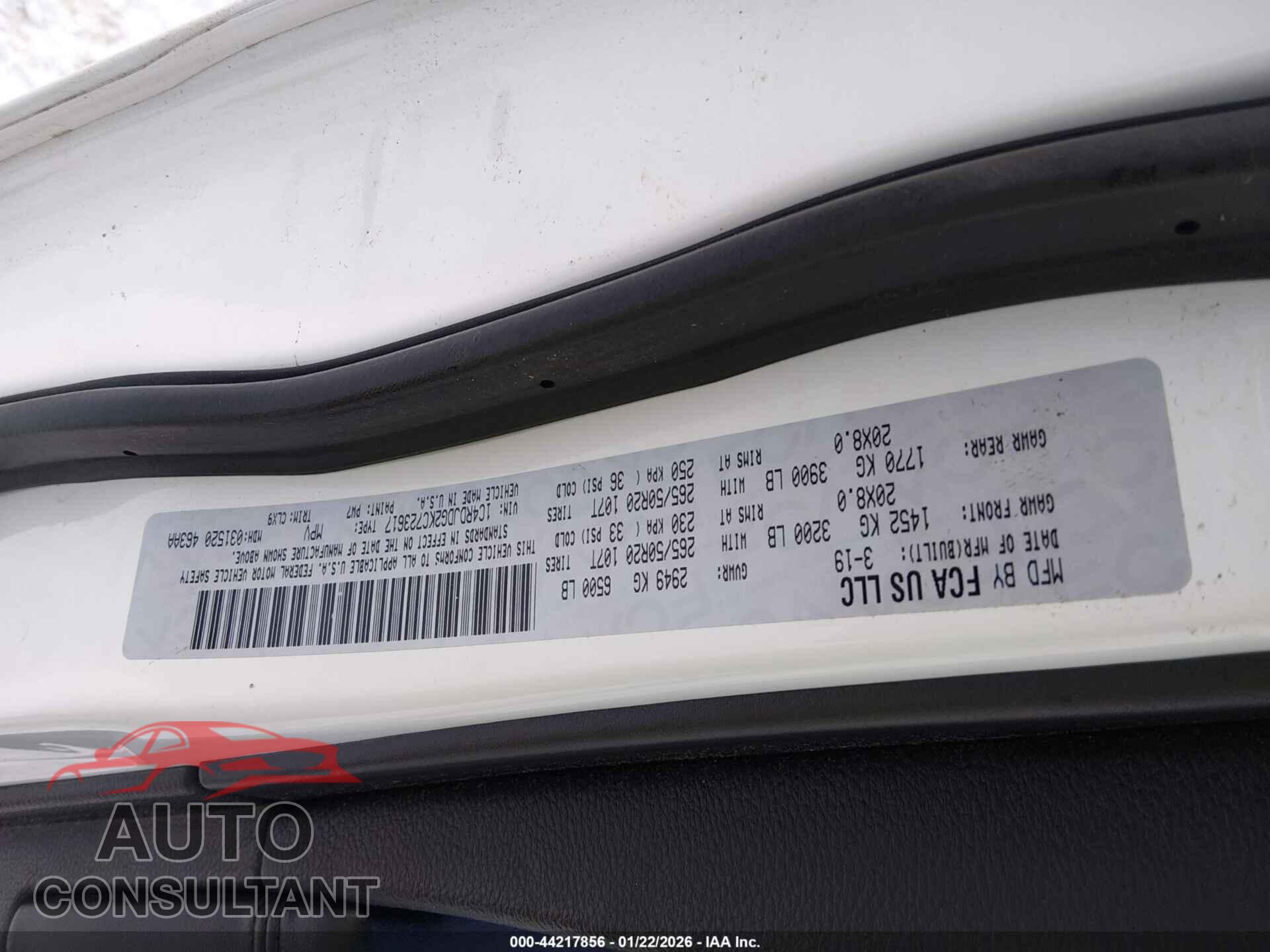 DODGE DURANGO 2019 - 1C4RDJDG2KC723617