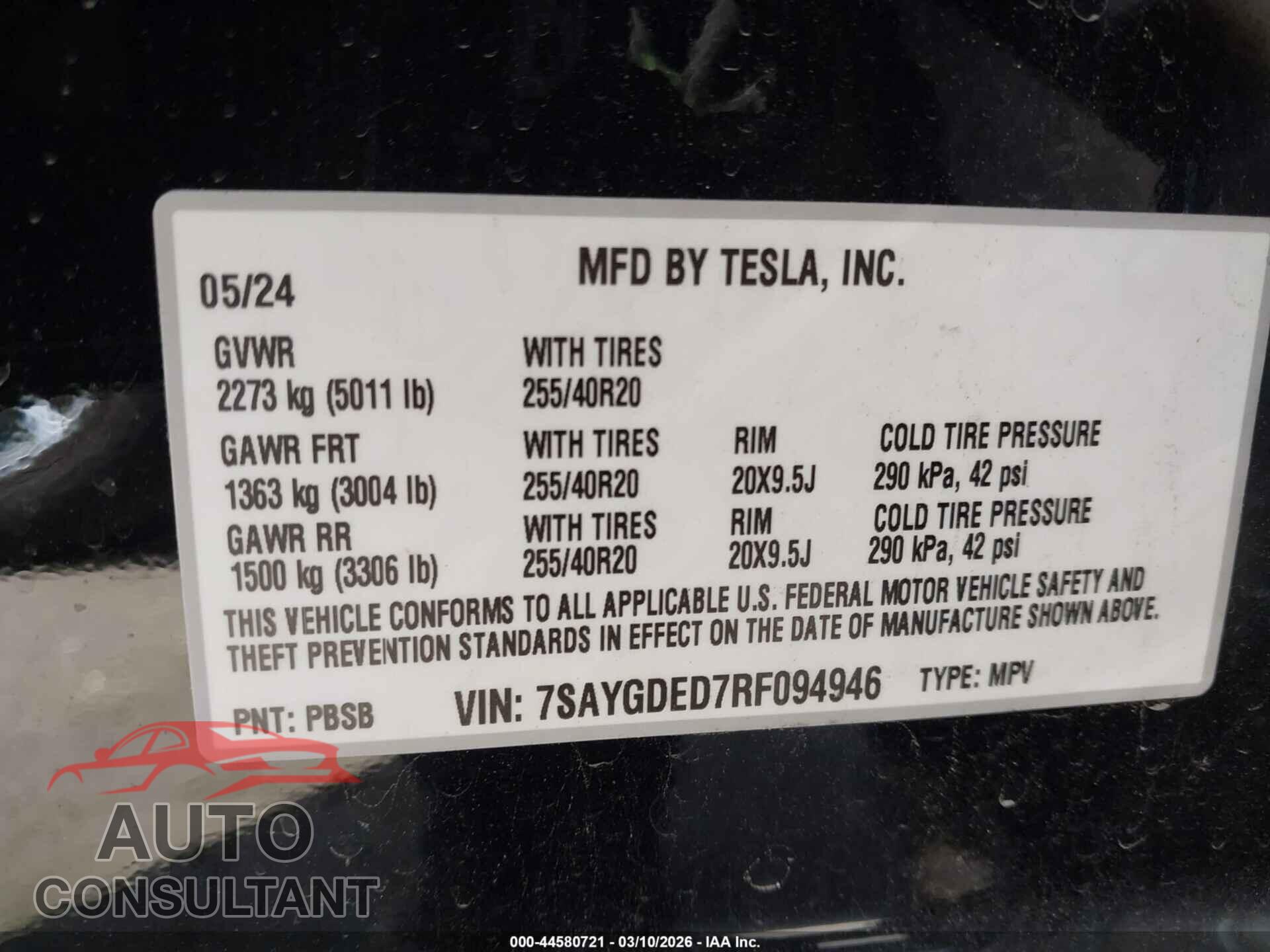 TESLA MODEL Y 2024 - 7SAYGDED7RF094946