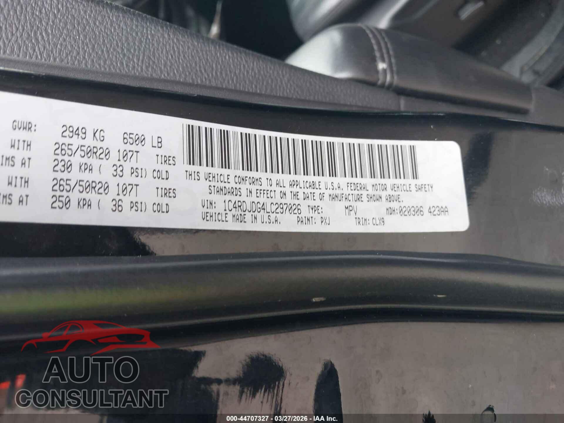DODGE DURANGO 2020 - 1C4RDJDG4LC297026