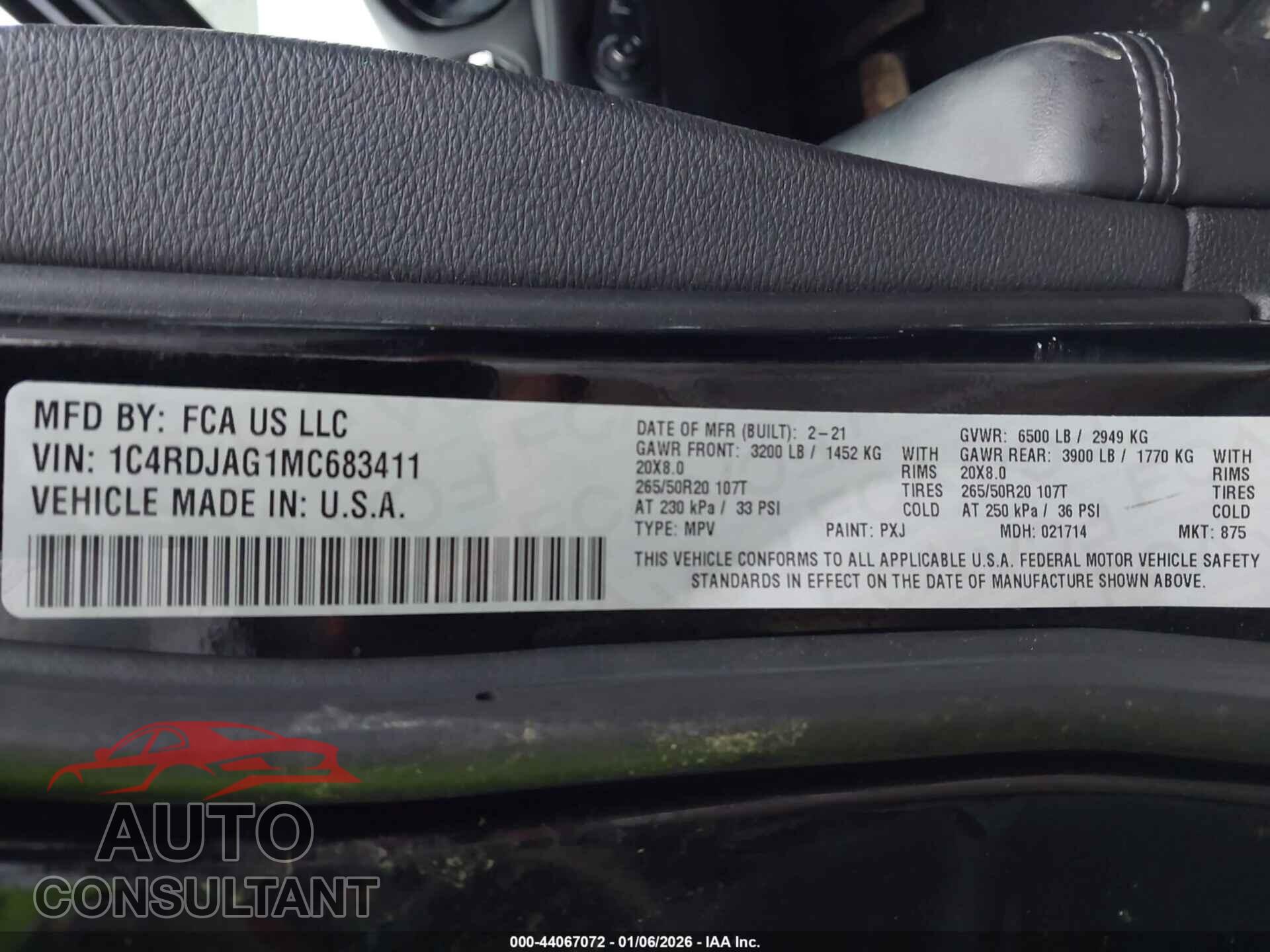 DODGE DURANGO 2021 - 1C4RDJAG1MC683411