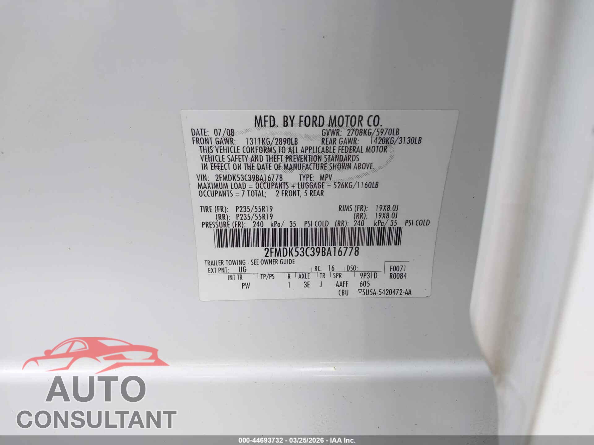 FORD FLEX 2009 - 2FMDK53C39BA16778