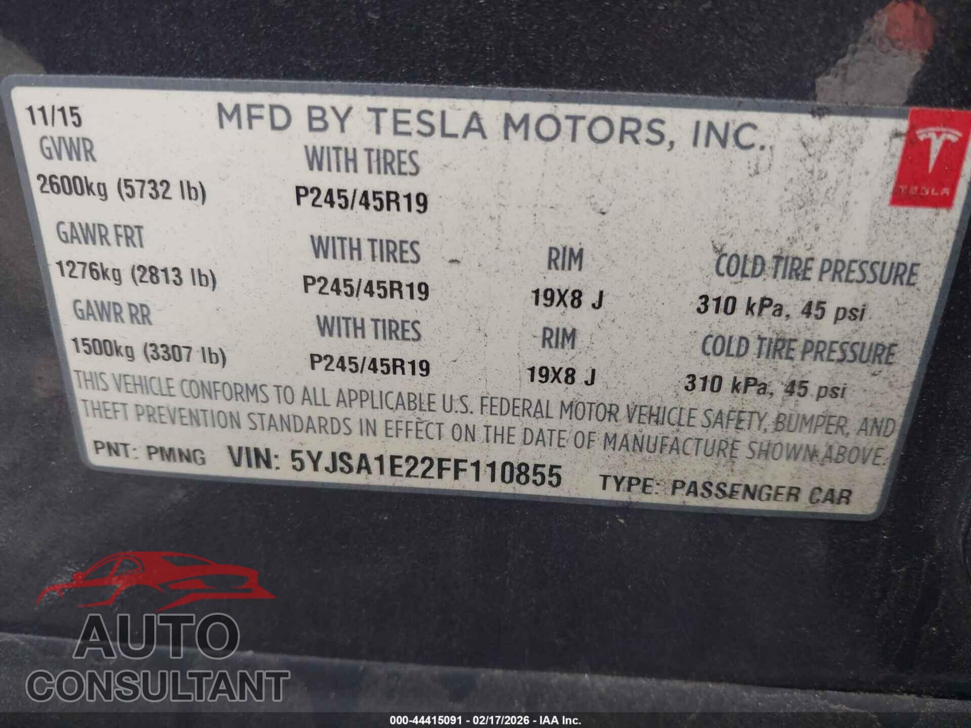 TESLA MODEL S 2015 - 5YJSA1E22FF110855