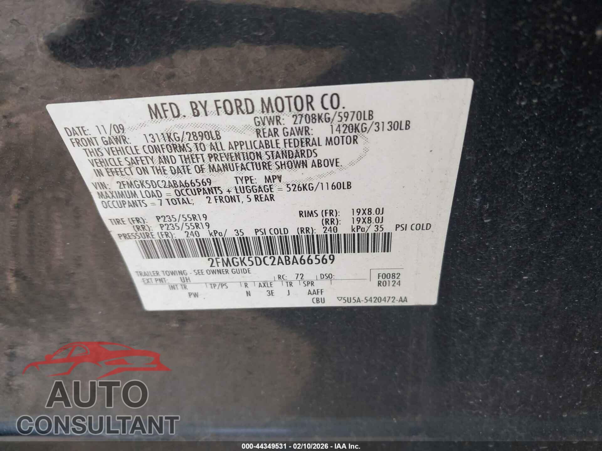 FORD FLEX 2010 - 2FMGK5DC2ABA66569