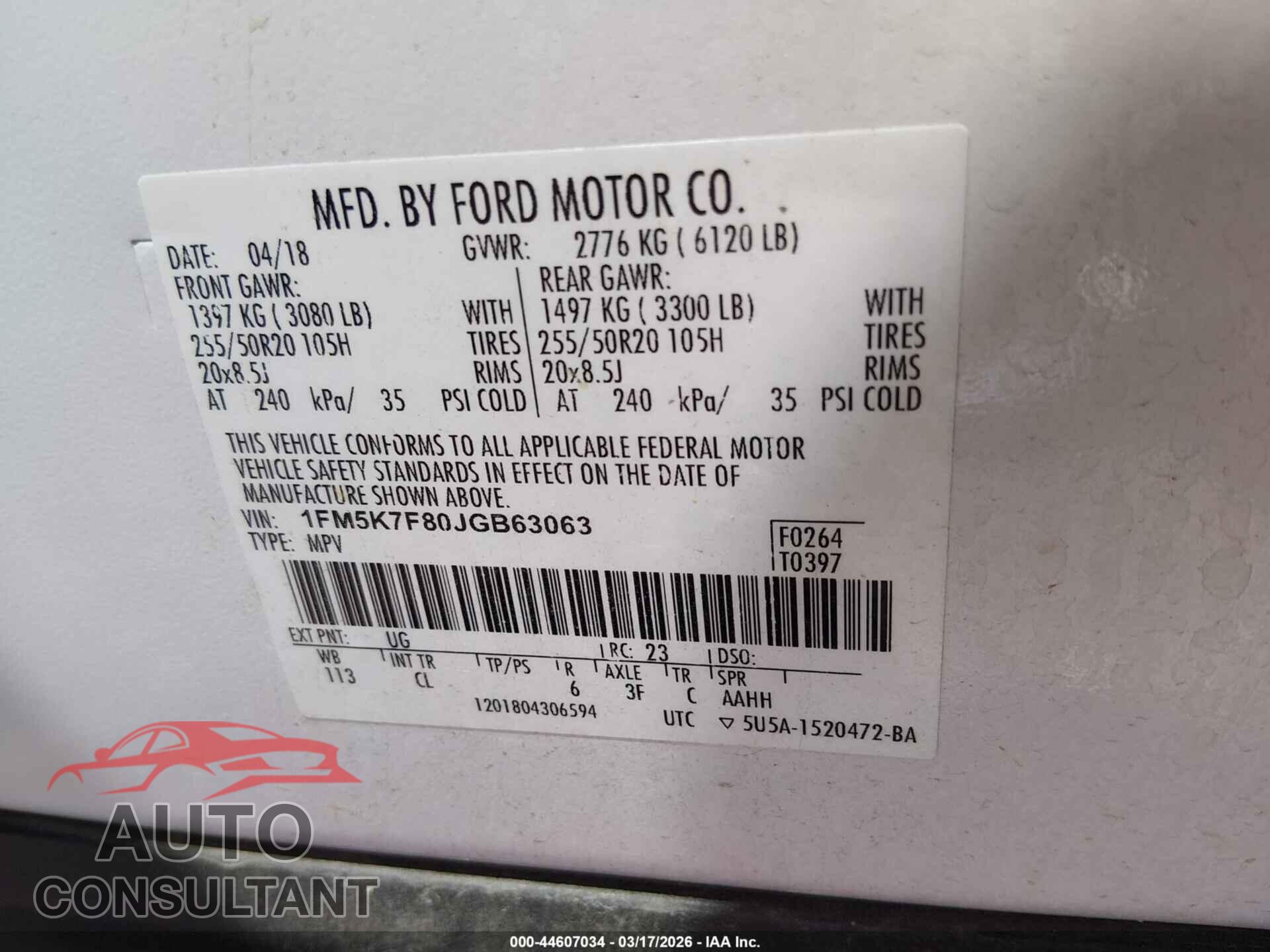 FORD EXPLORER 2018 - 1FM5K7F80JGB63063