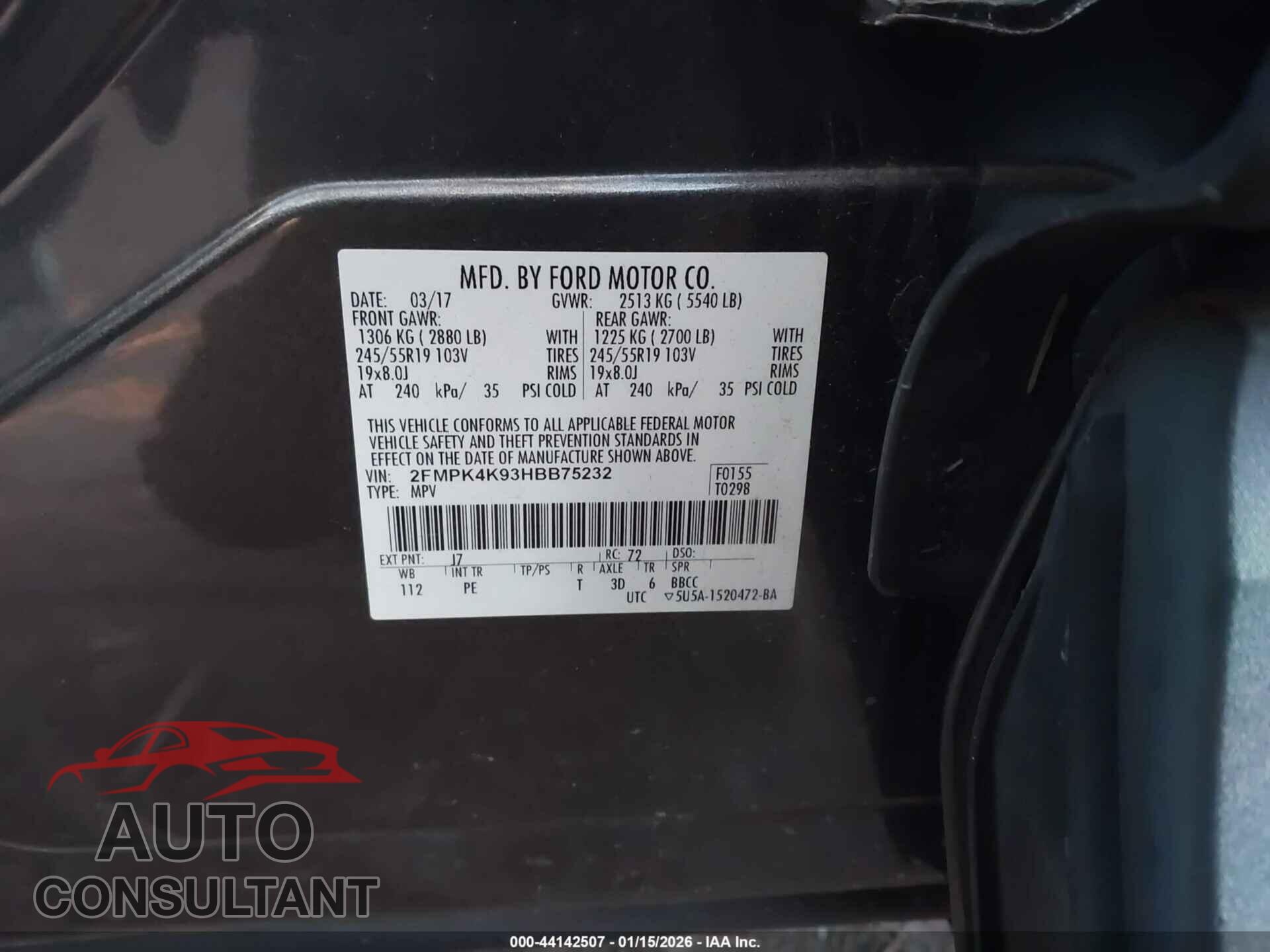FORD EDGE 2017 - 2FMPK4K93HBB75232