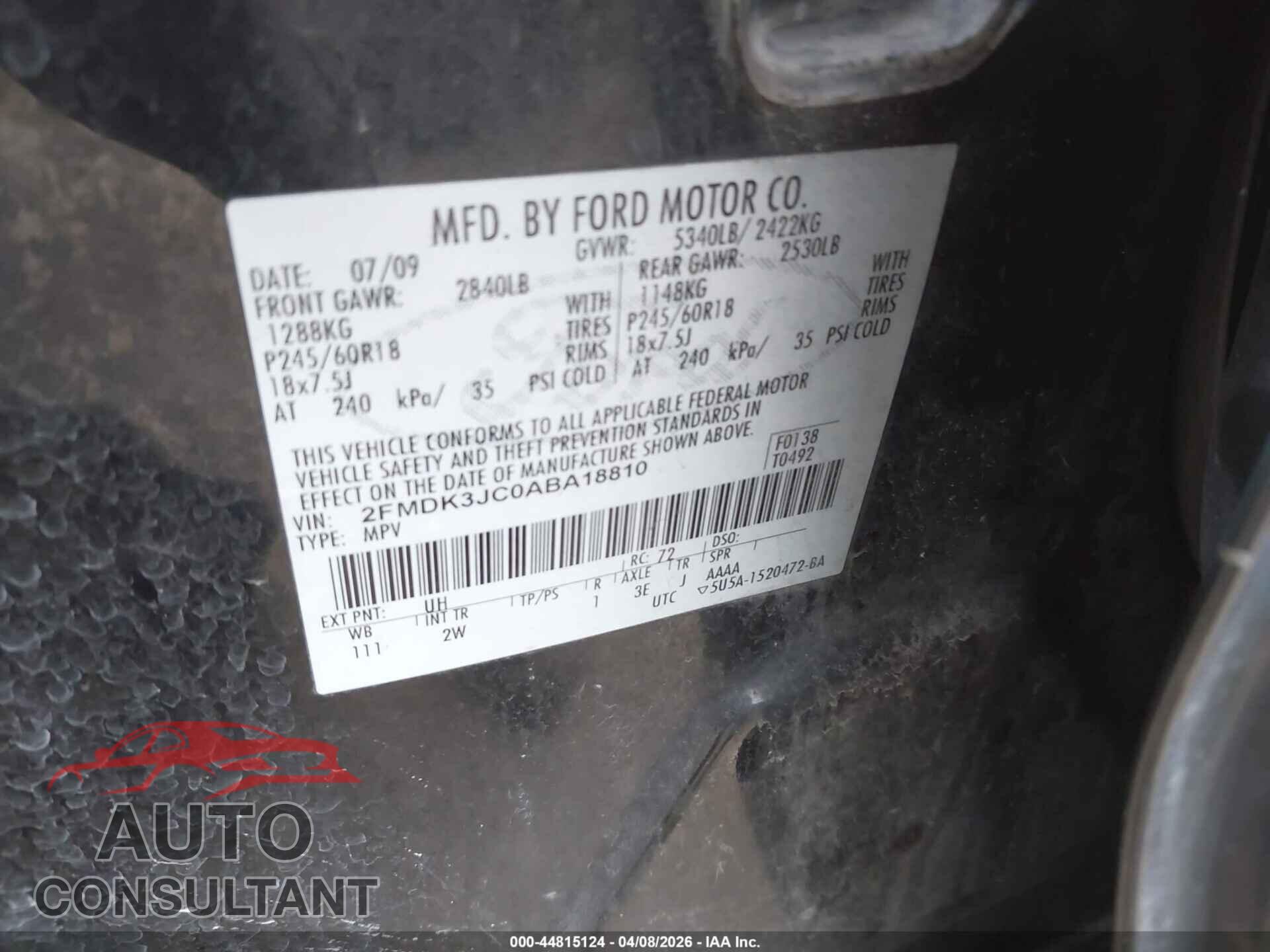 FORD EDGE 2010 - 2FMDK3JC0ABA18810