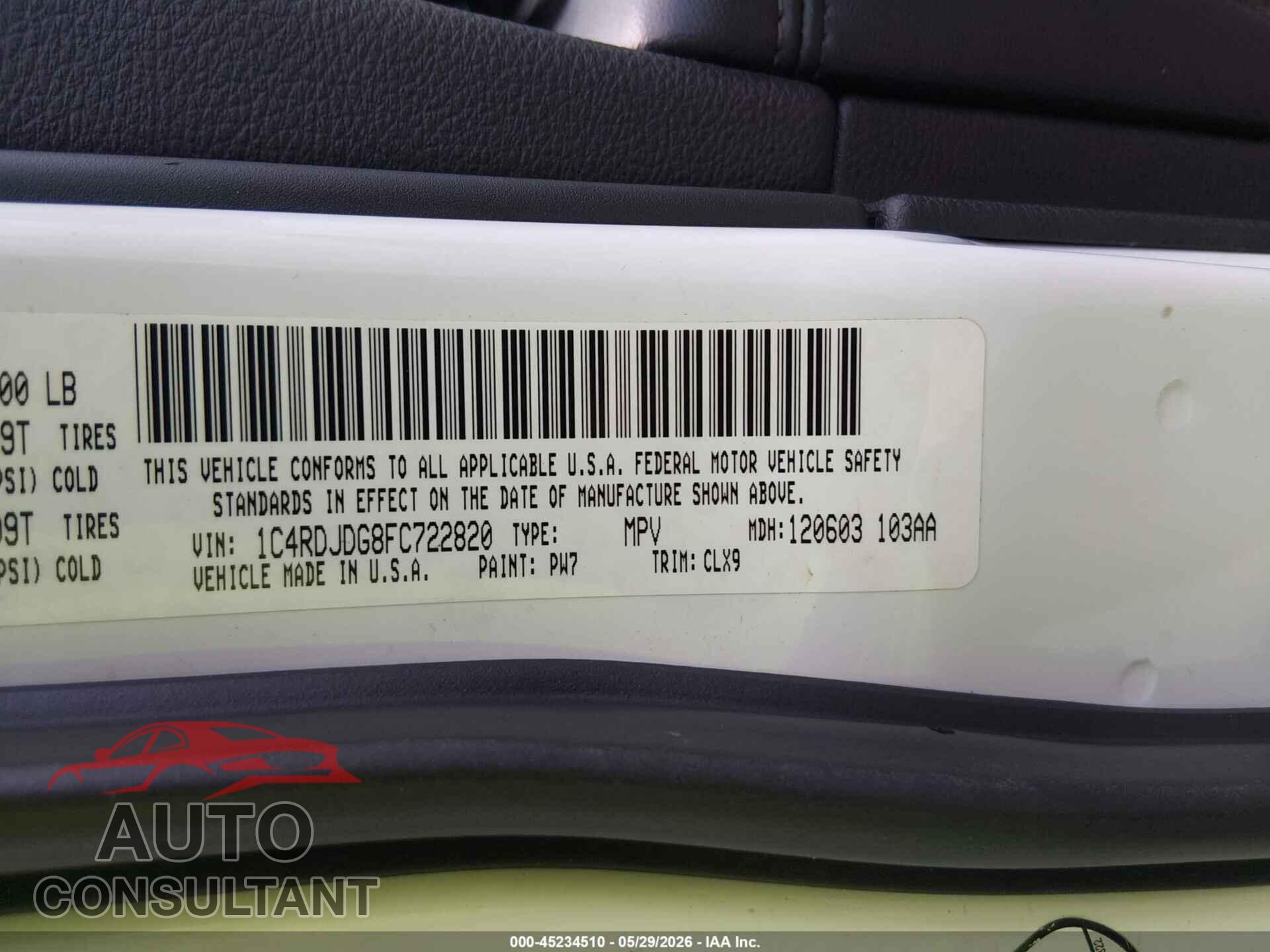 DODGE DURANGO 2015 - 1C4RDJDG8FC722820