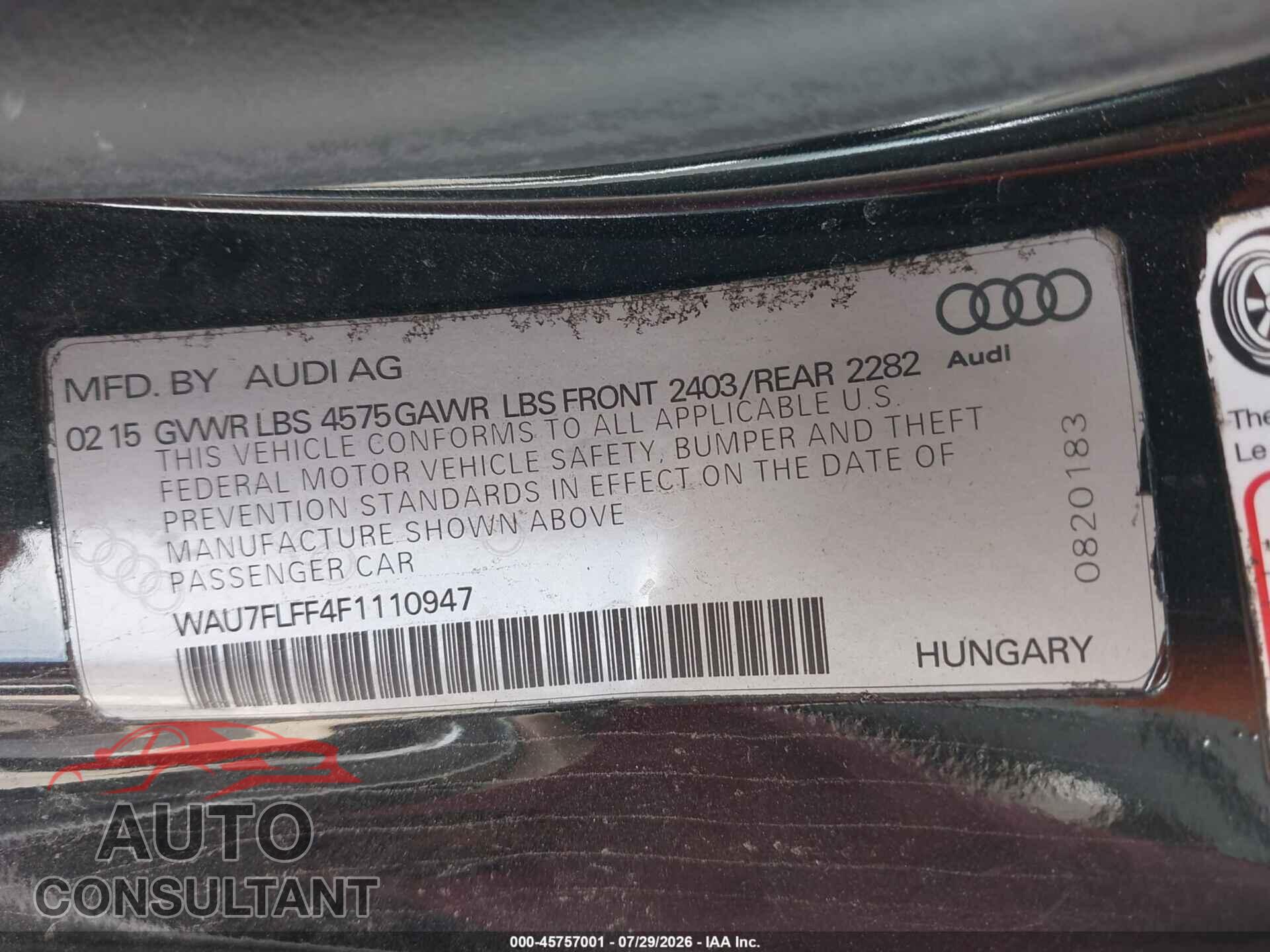 AUDI A3 2015 - WAU7FLFF4F1110947