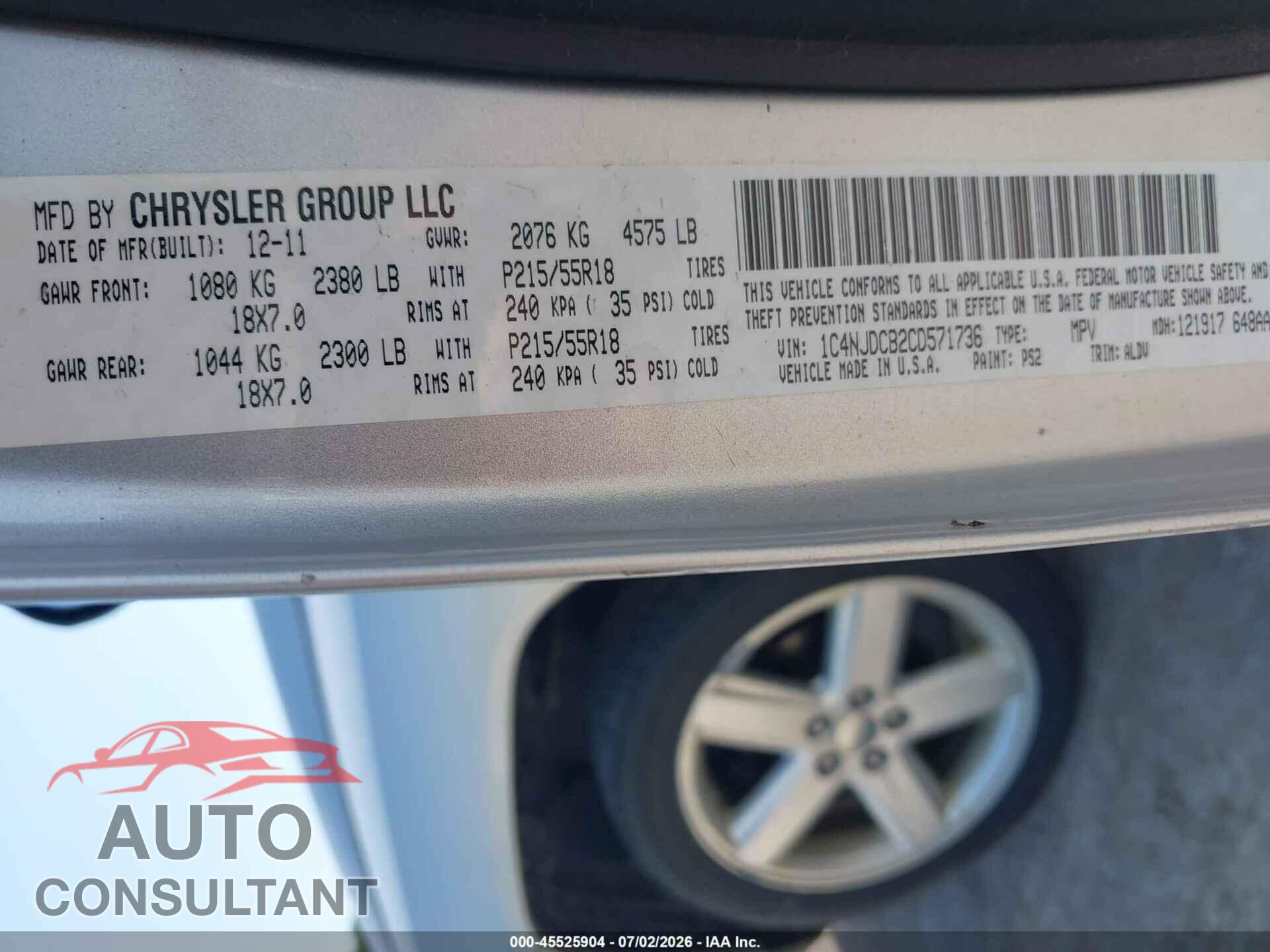 JEEP COMPASS 2012 - 1C4NJDCB2CD571736