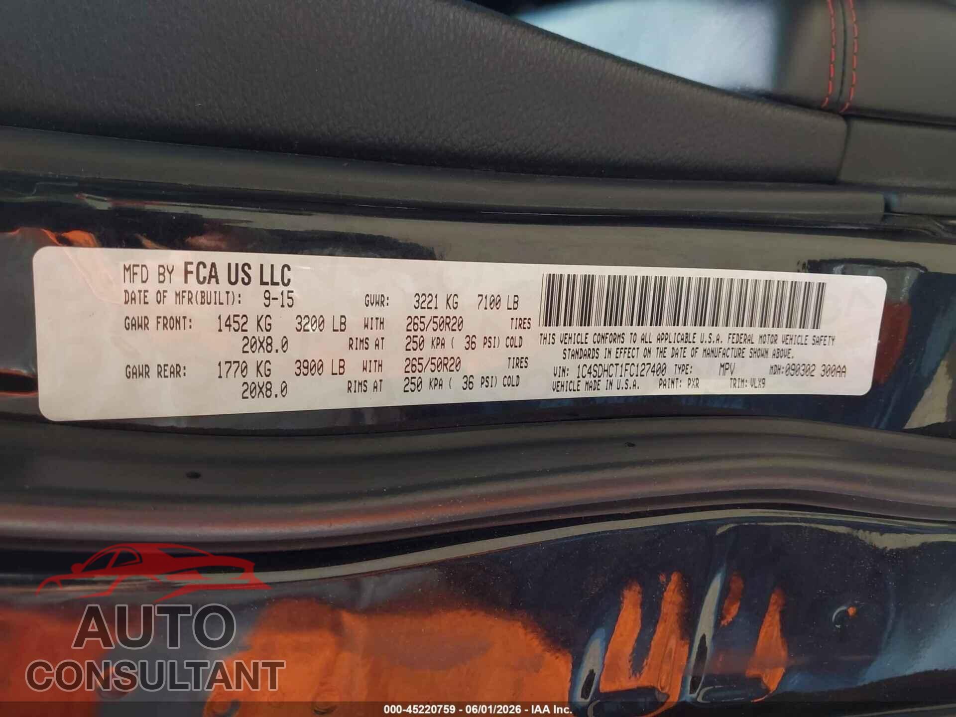 DODGE DURANGO 2015 - 1C4SDHCT1FC127400