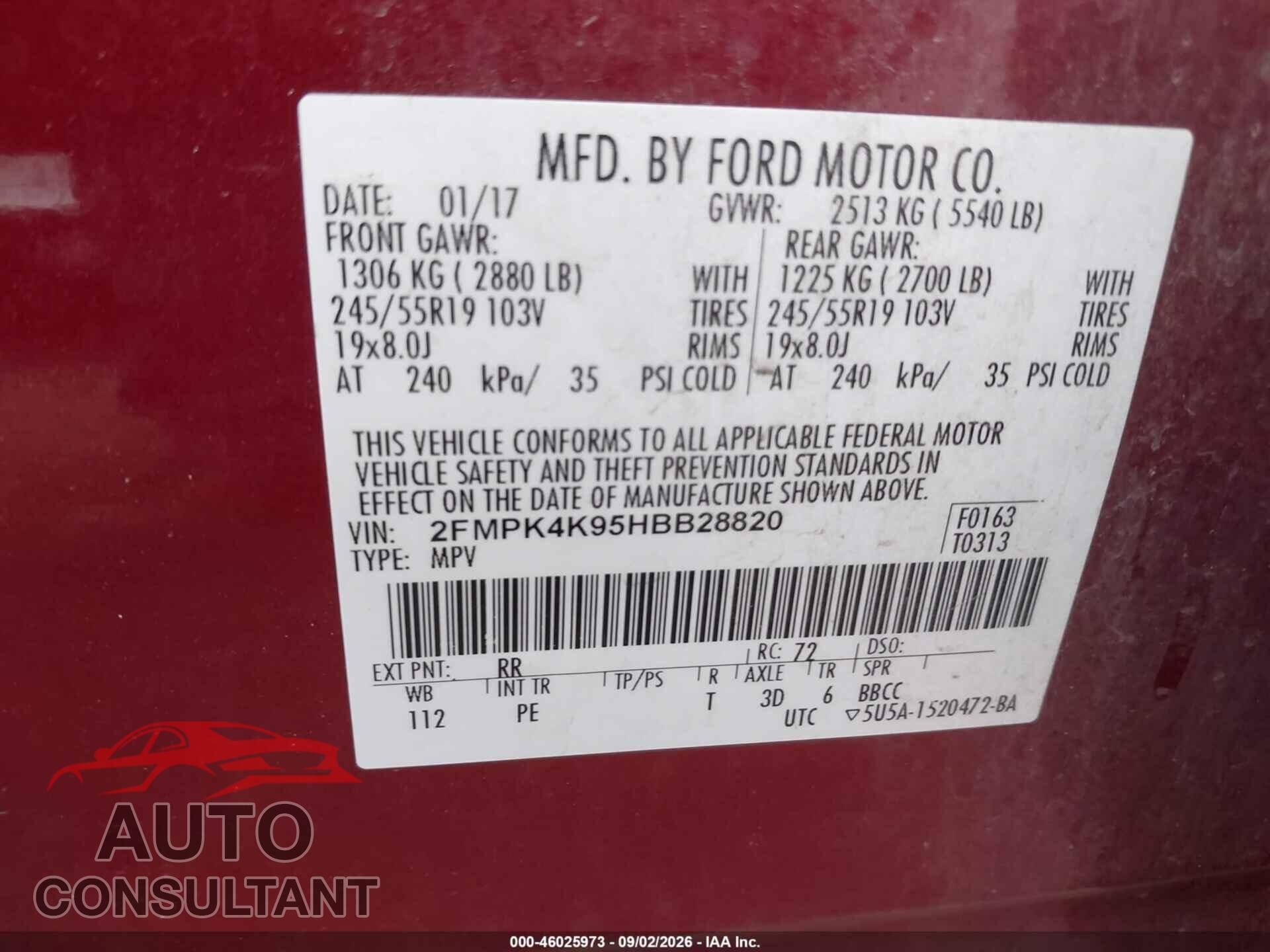 FORD EDGE 2017 - 2FMPK4K95HBB28820