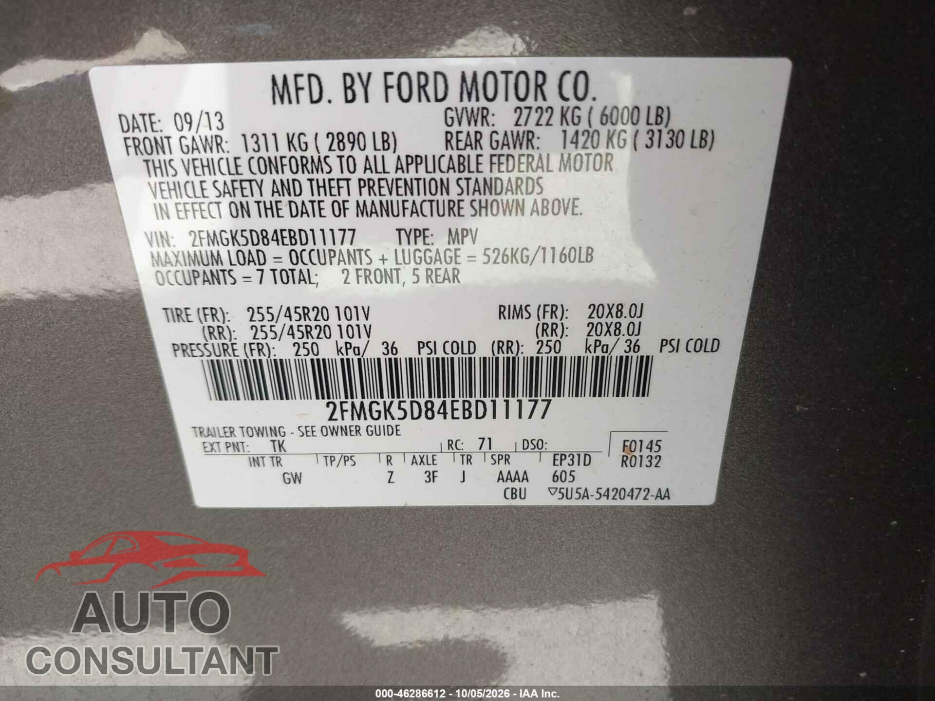 FORD FLEX 2014 - 2FMGK5D84EBD11177