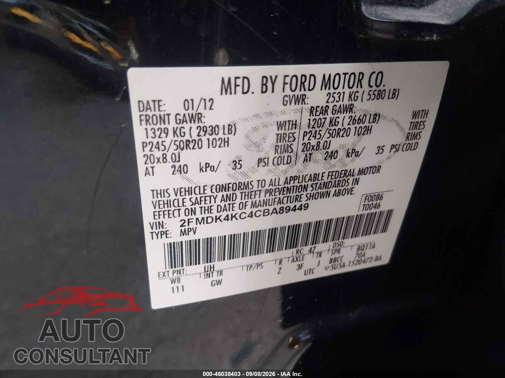 FORD EDGE 2012 - 2FMDK4KC4CBA89449