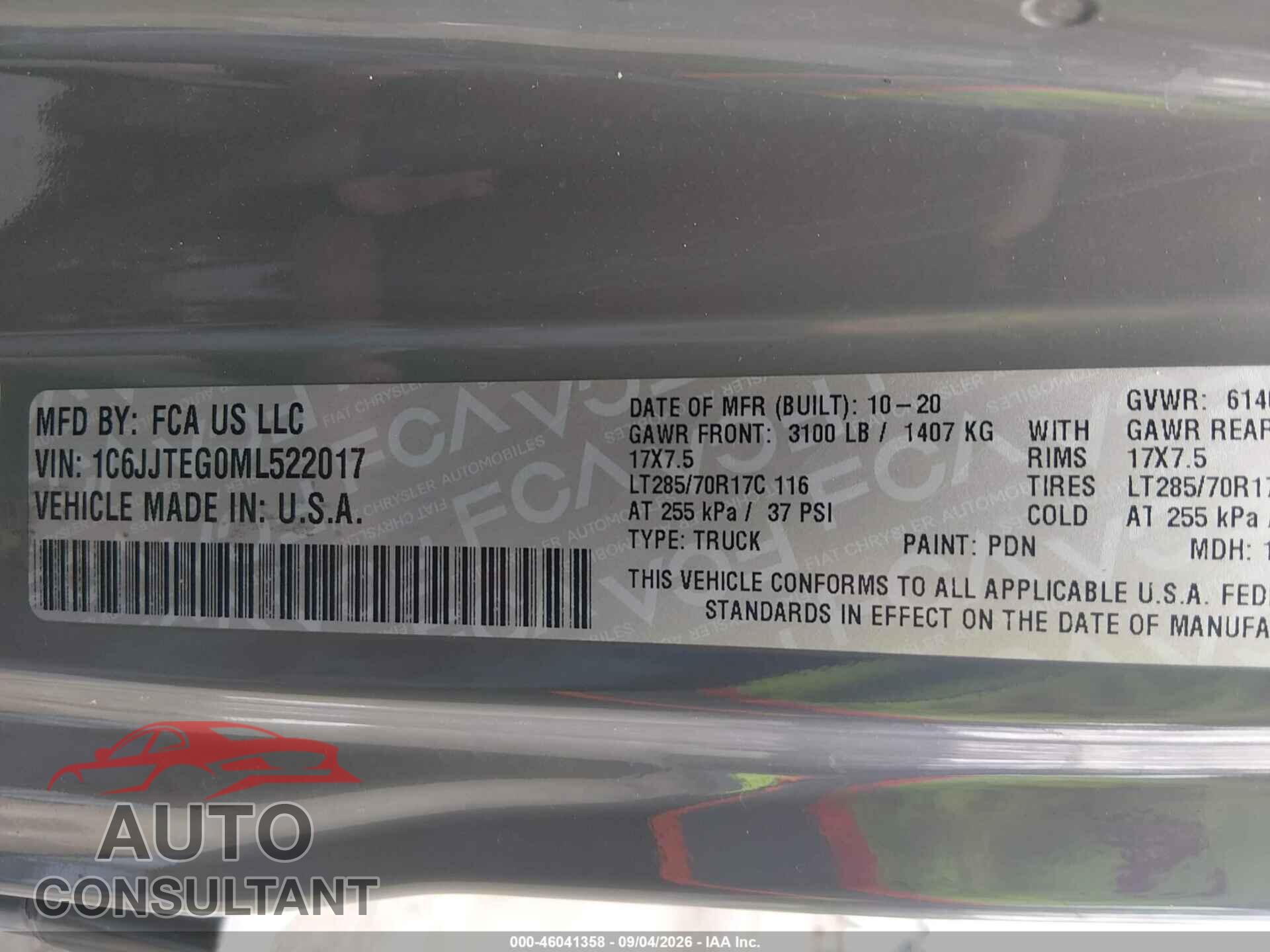 JEEP GLADIATOR 2021 - 1C6JJTEG0ML522017