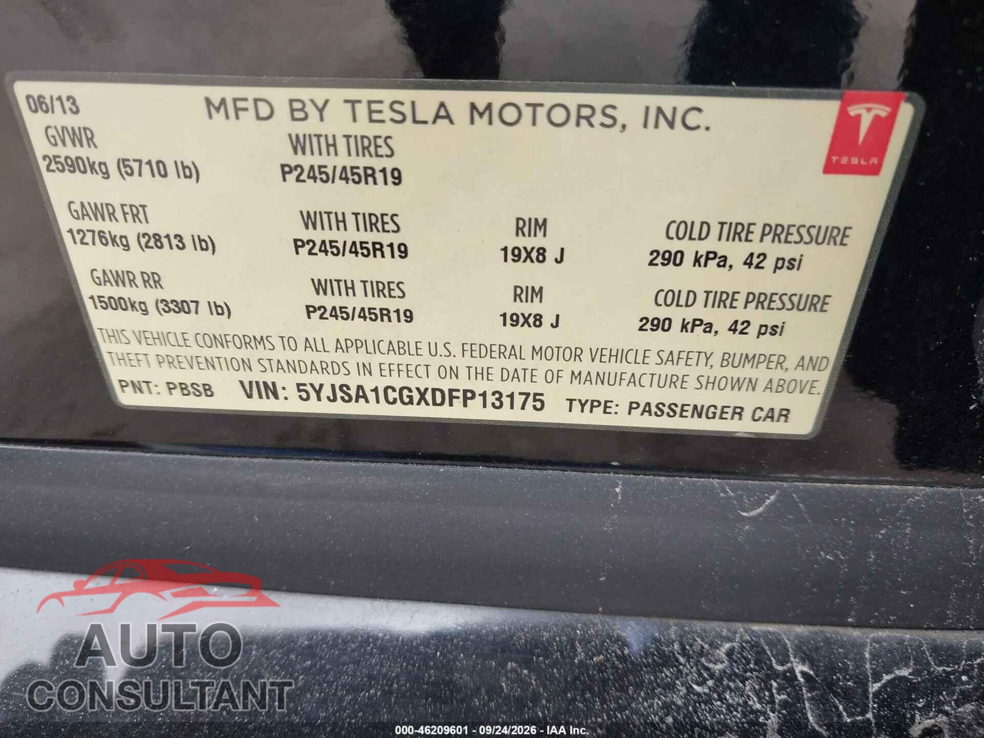 TESLA MODEL S 2013 - 5YJSA1CGXDFP13175