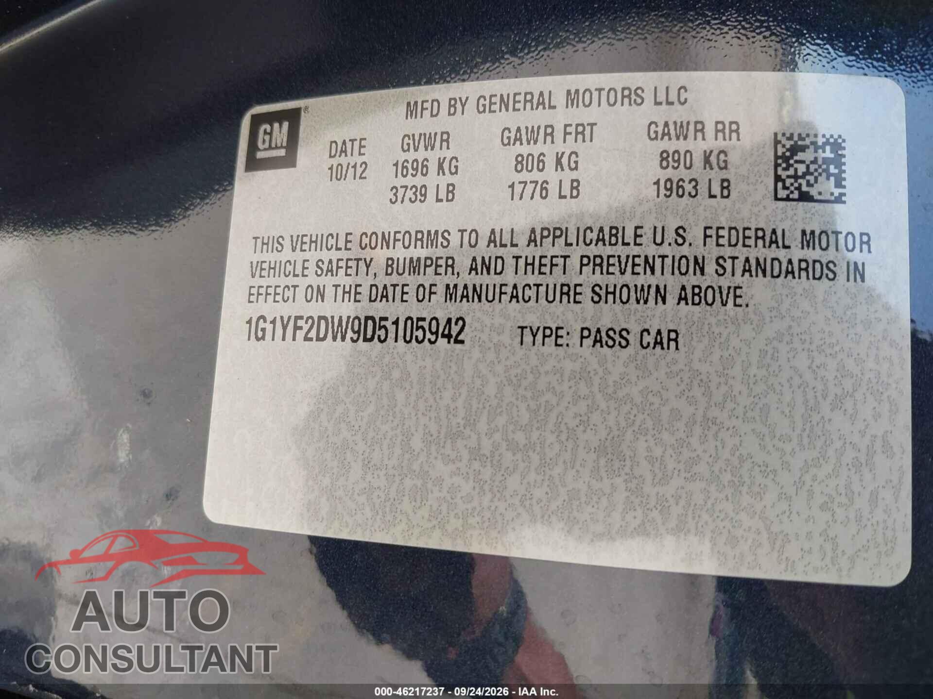 CHEVROLET CORVETTE 2013 - 1G1YF2DW9D5105942