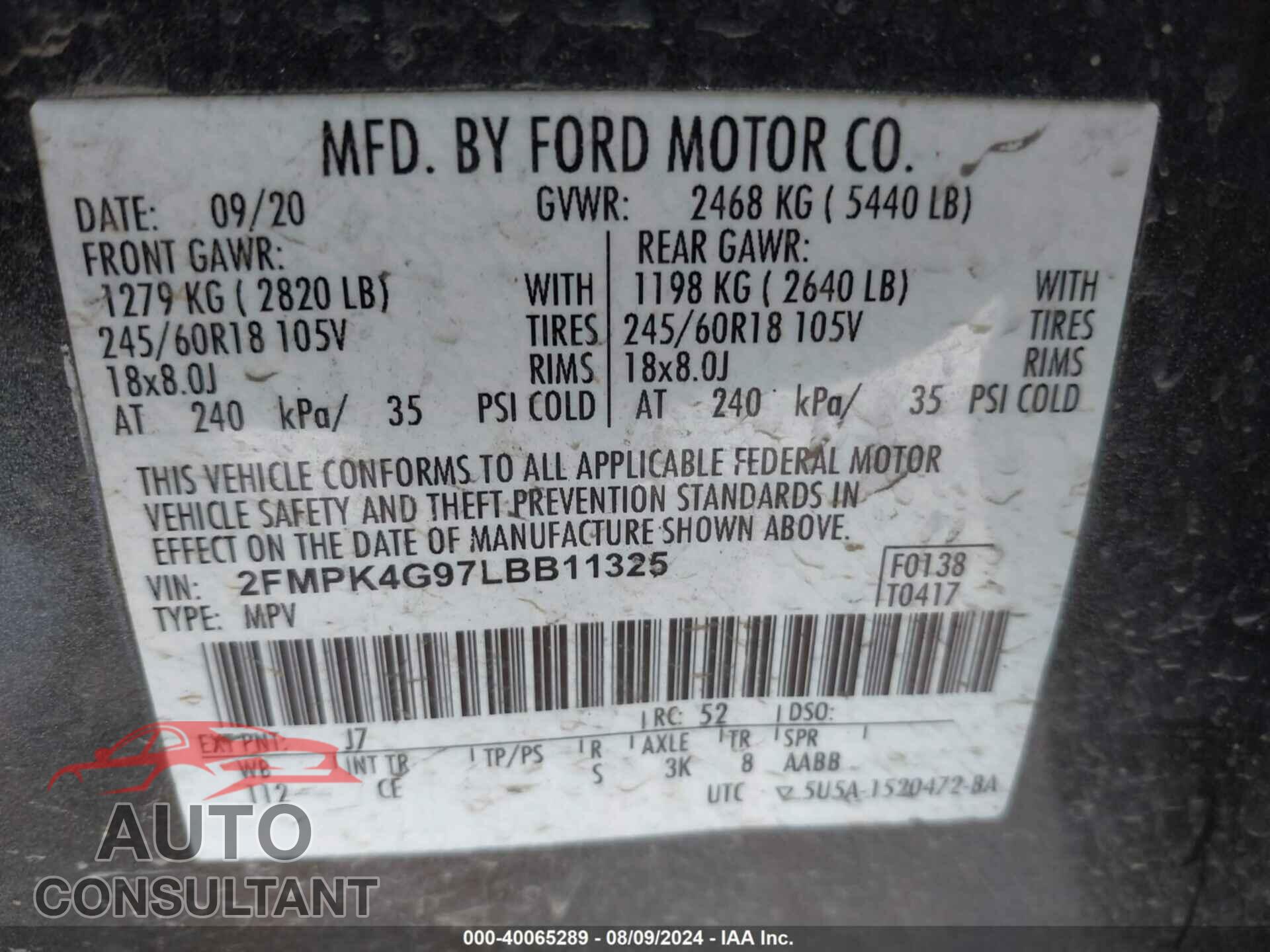 FORD EDGE 2020 - 2FMPK4G97LBB11325