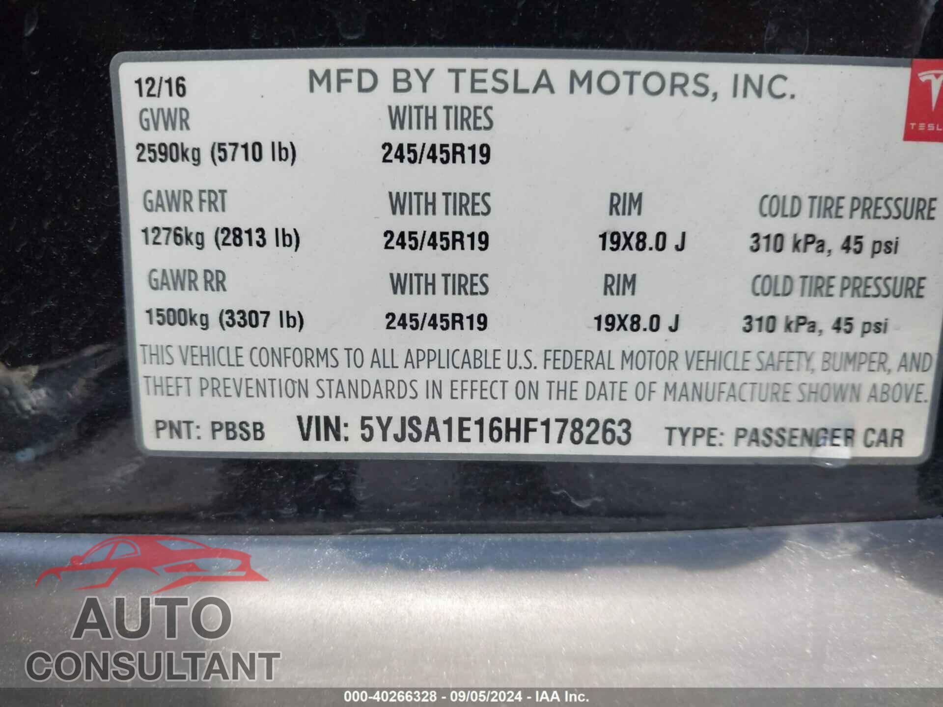 TESLA MODEL S 2017 - 5YJSA1E16HF178263