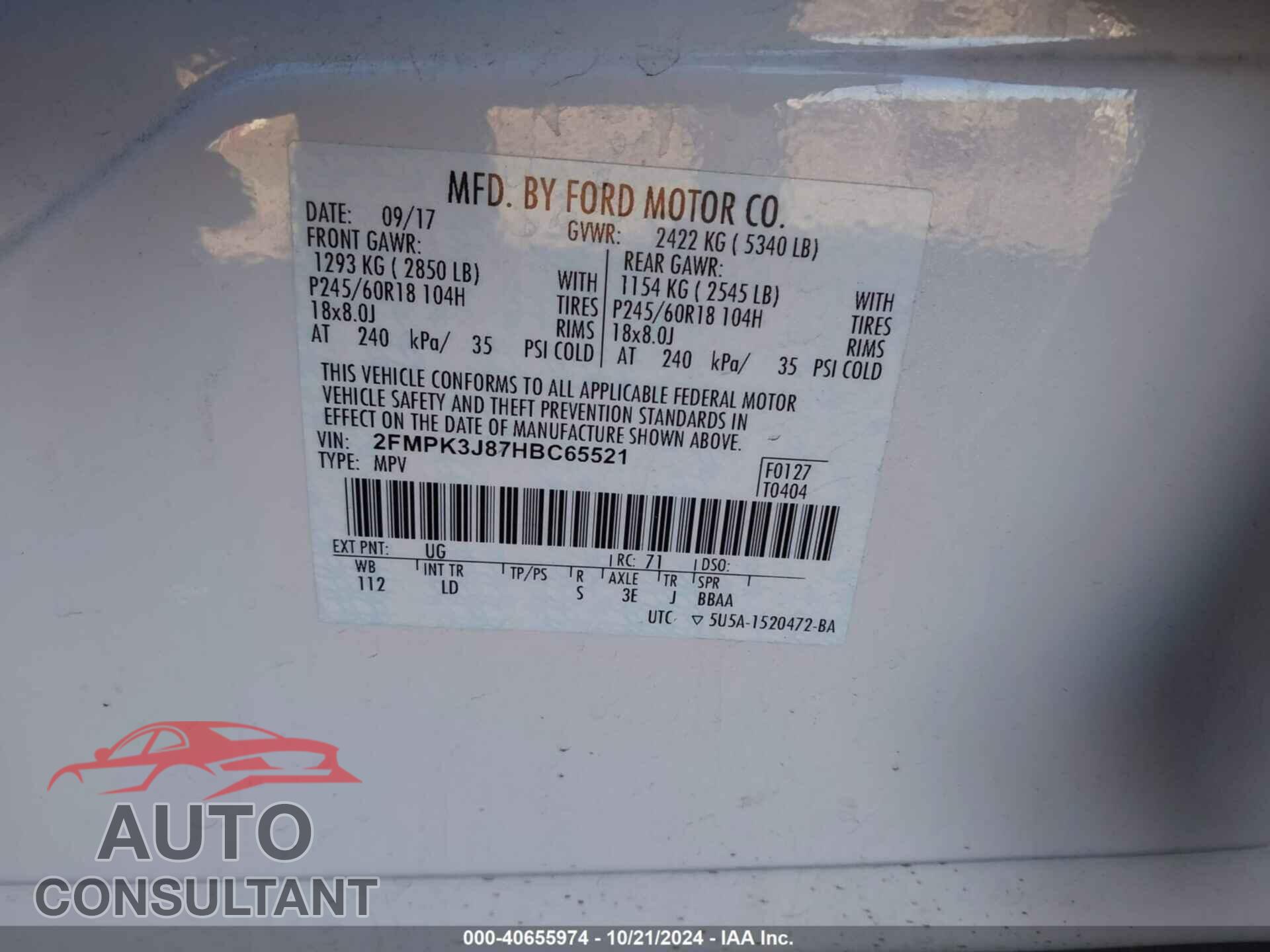 FORD EDGE 2017 - 2FMPK3J87HBC65521