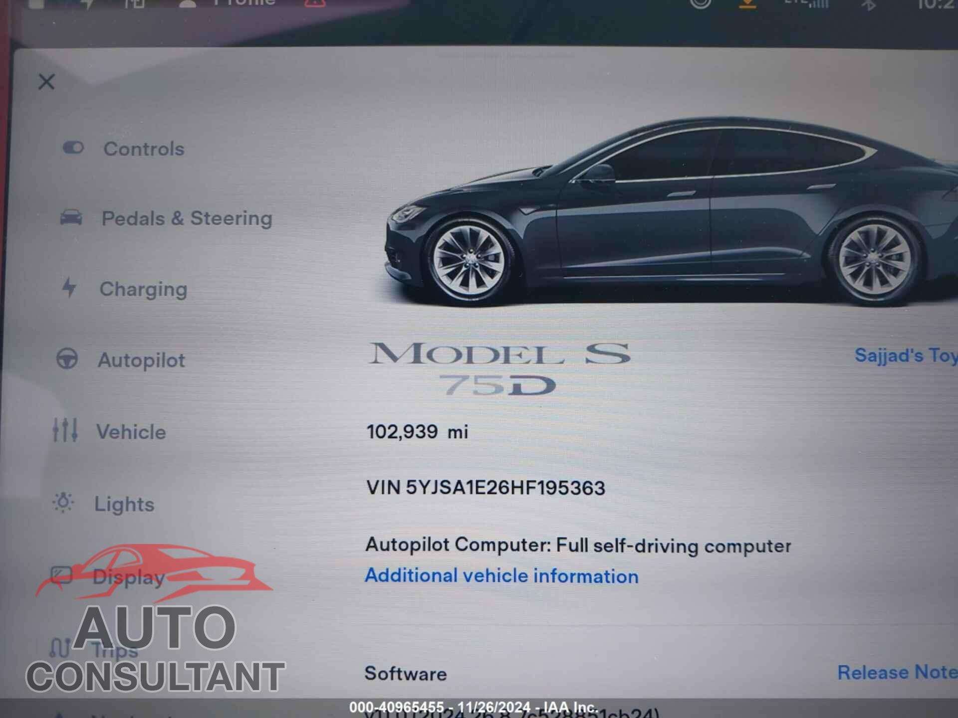 TESLA MODEL S 2017 - 5YJSA1E26HF195363