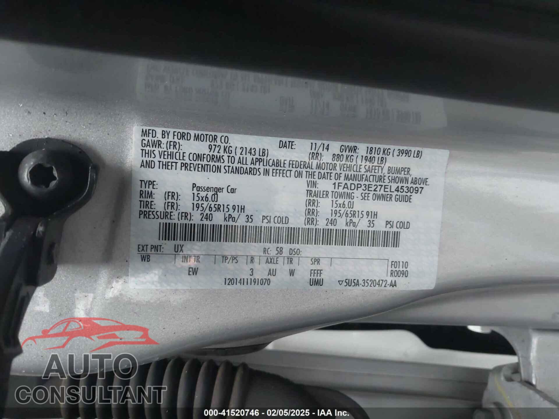 FORD FOCUS 2014 - 1FADP3E27EL453097