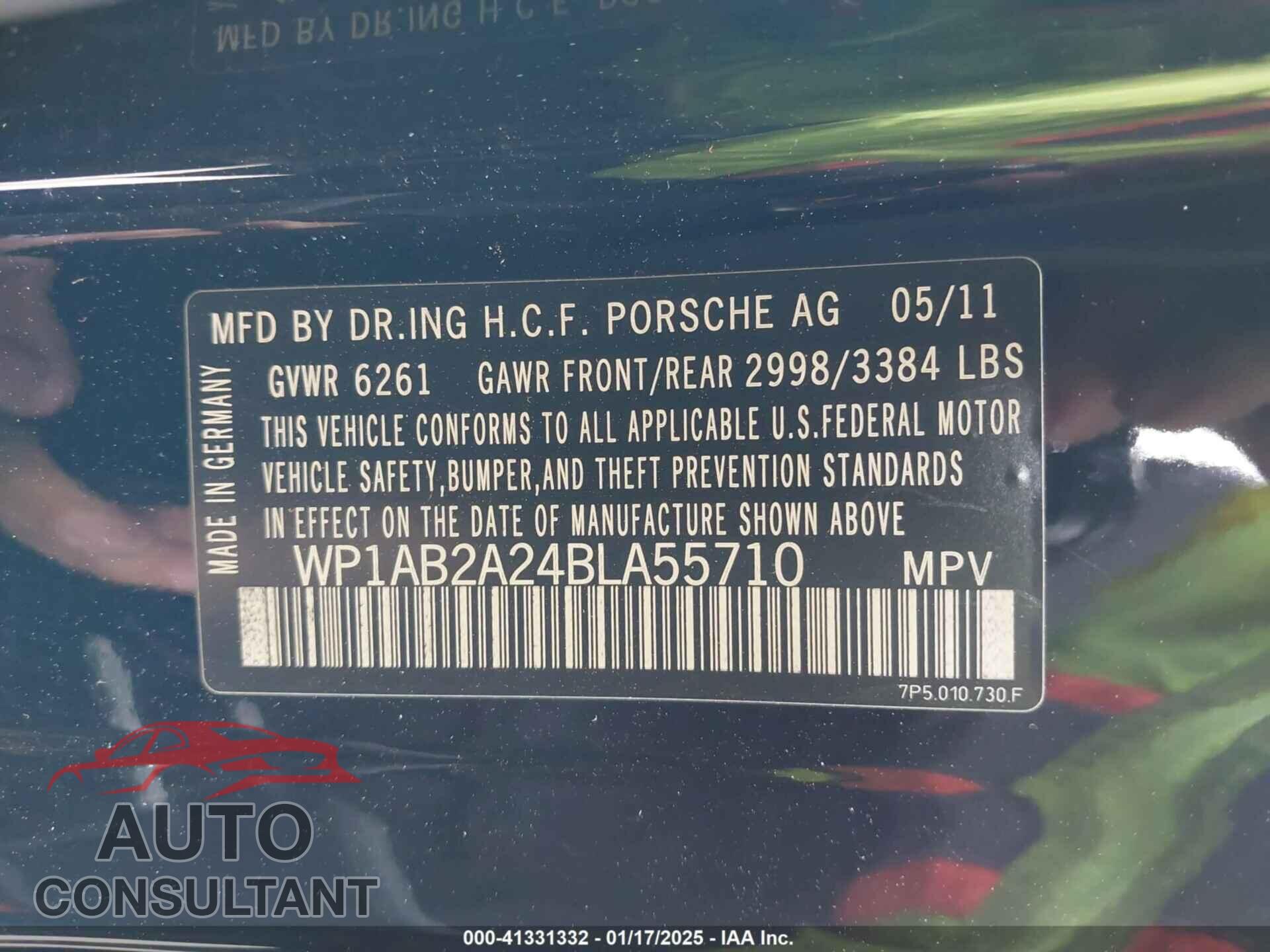 PORSCHE CAYENNE 2011 - WP1AB2A24BLA55710