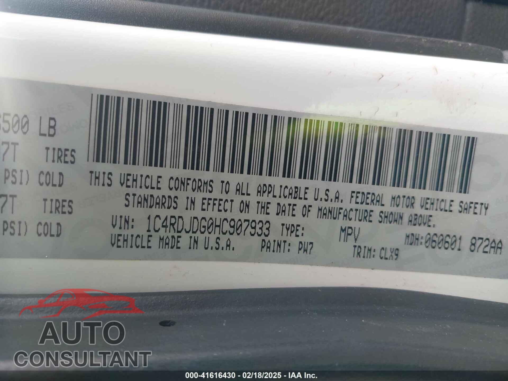 DODGE DURANGO 2017 - 1C4RDJDG0HC907933