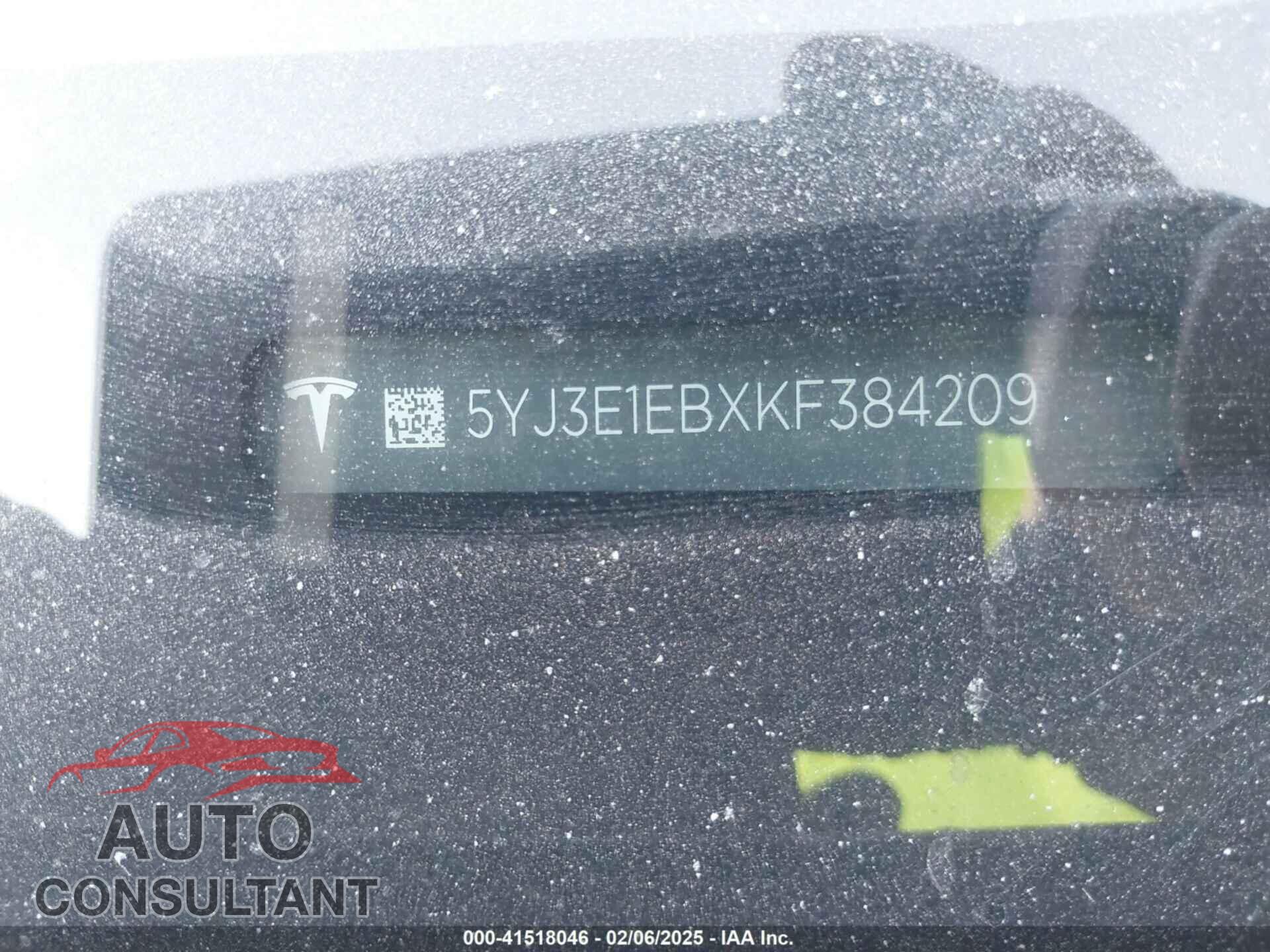 TESLA MODEL 3 2019 - 5YJ3E1EBXKF384209