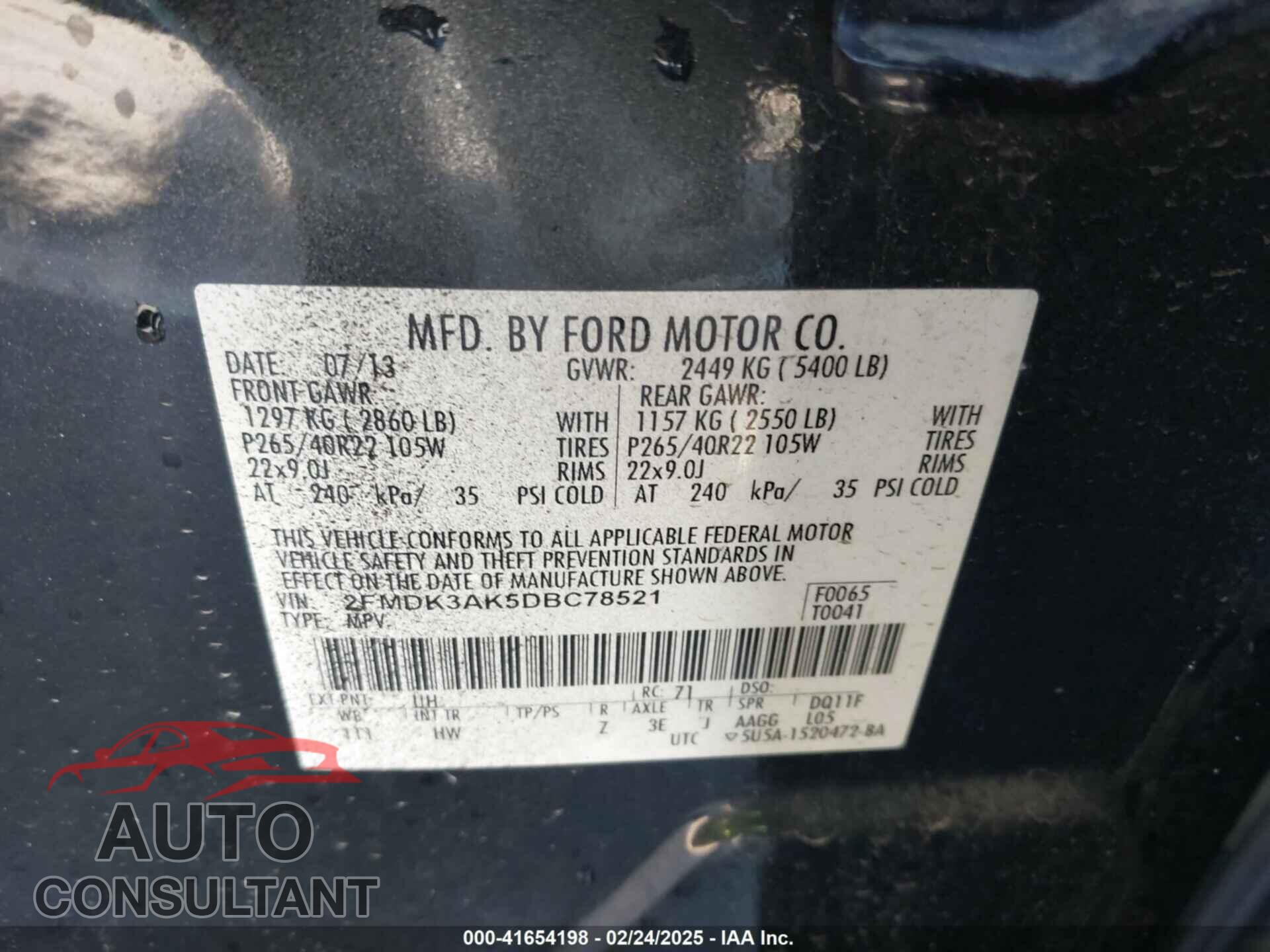 FORD EDGE 2013 - 2FMDK3AK5DBC78521