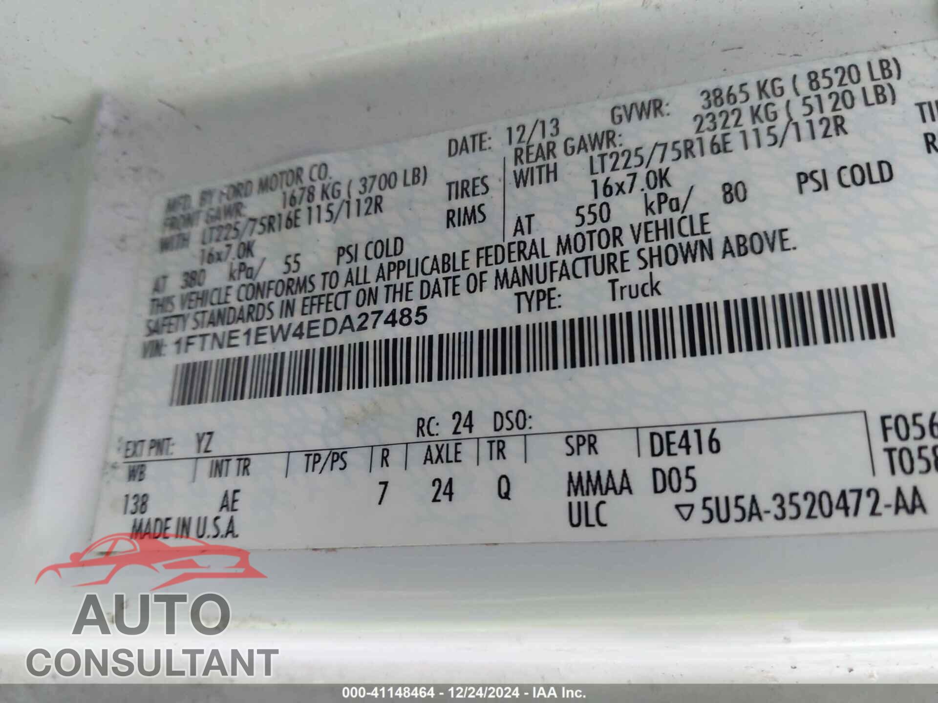 FORD E-150 2014 - 1FTNE1EW4EDA27485