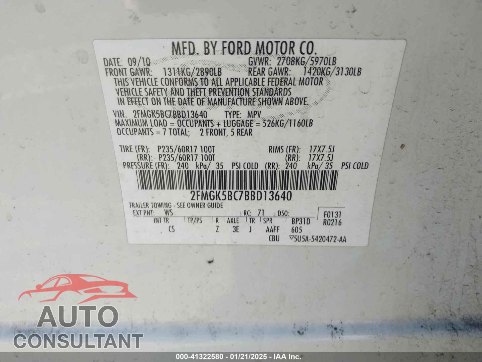 FORD FLEX 2011 - 2FMGK5BC7BBD13640